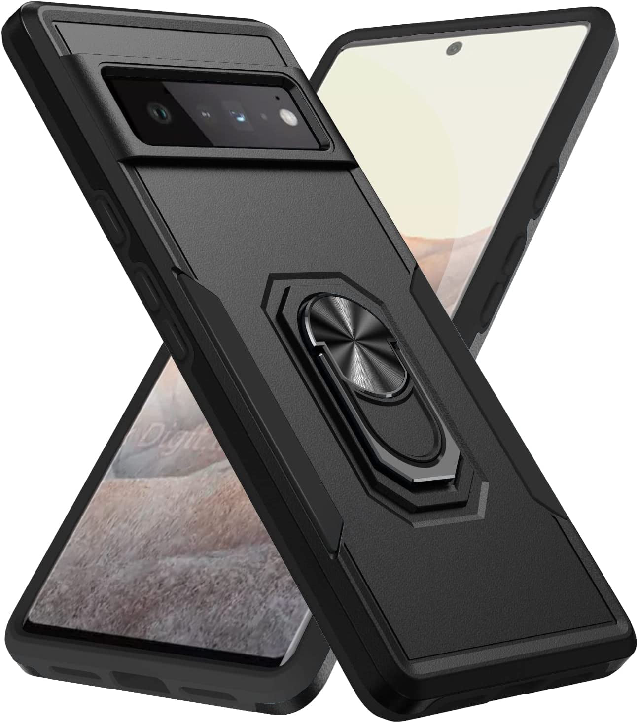 Case for Google Pixel 6,Google 6 Phone Case Heavy Duty,Drop Tested Cover with Magnetic Kickstand and 360°Finger Ring Holder Kickstand Case for Google Pixel 6(Green  Anzruosu Black Google Pixel 6 Pro 6.7" 