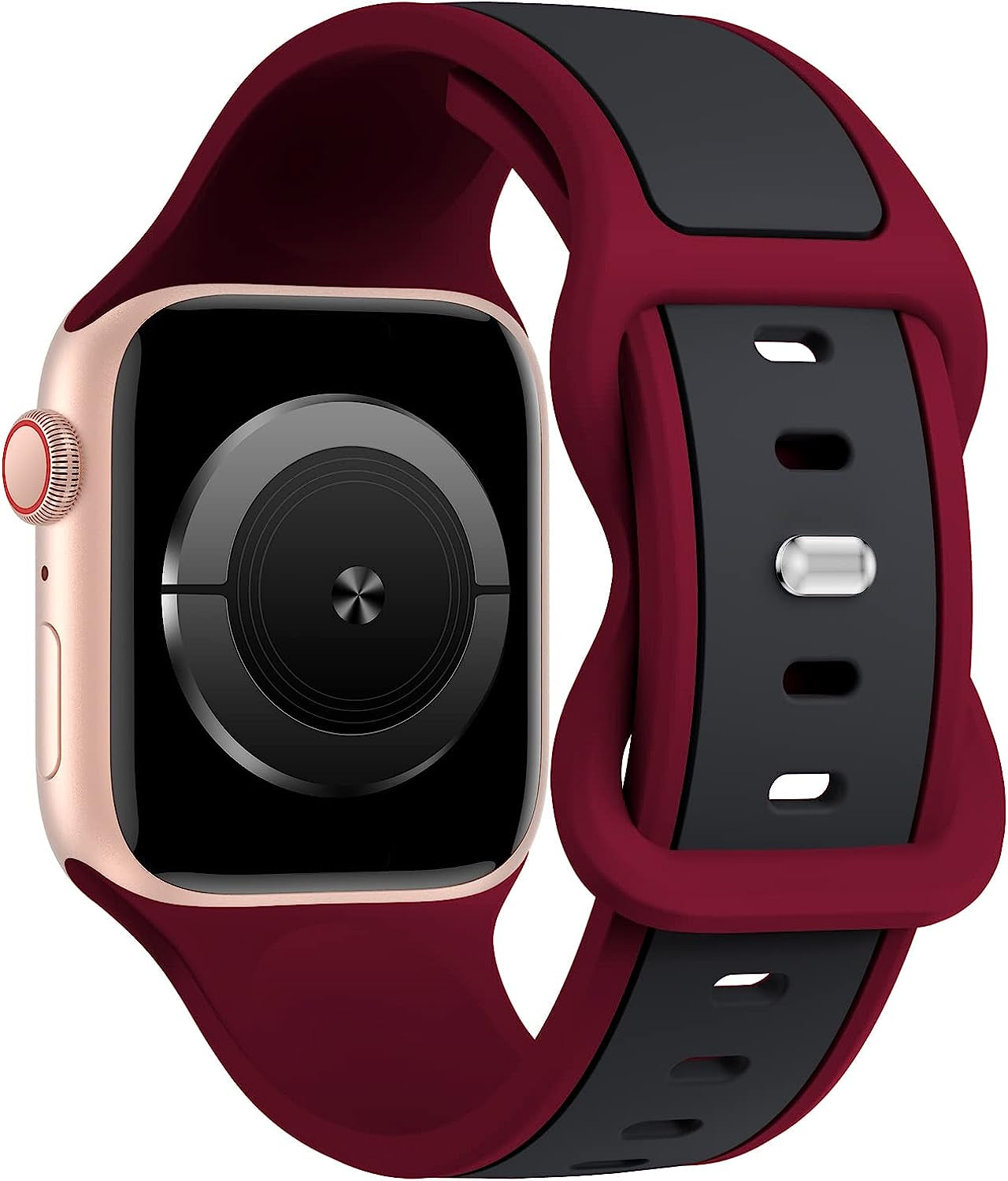 Acrbiutu Two-Toned Dual Color Bands Compatible with Apple Watch 38Mm 40Mm 41Mm 42Mm 44Mm 45Mm 49Mm, Replacement Soft Silicone Sport Strap for Iwatch Series Ultra 8/7/6/5/4/3/2/1 SE Women Men  Acrbiutu Wine Red/Black 38mm/40mm/41mm 