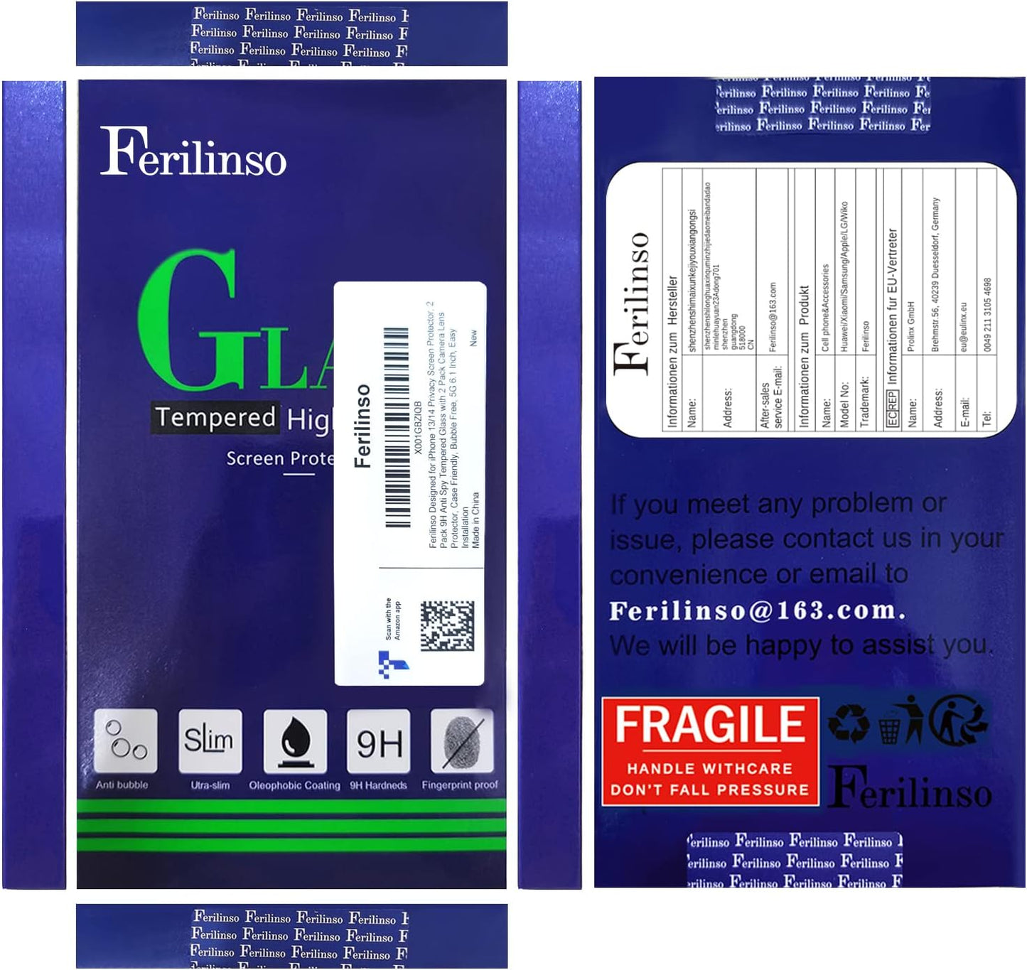 Ferilinso for Iphone 13/ 14 Privacy Screen Protector 2 Pack 9H anti Spy Tempered Glass Privacy Screen with 2 Pack Camera Lens Protector Case Friendly Accessories  Ferilinso   