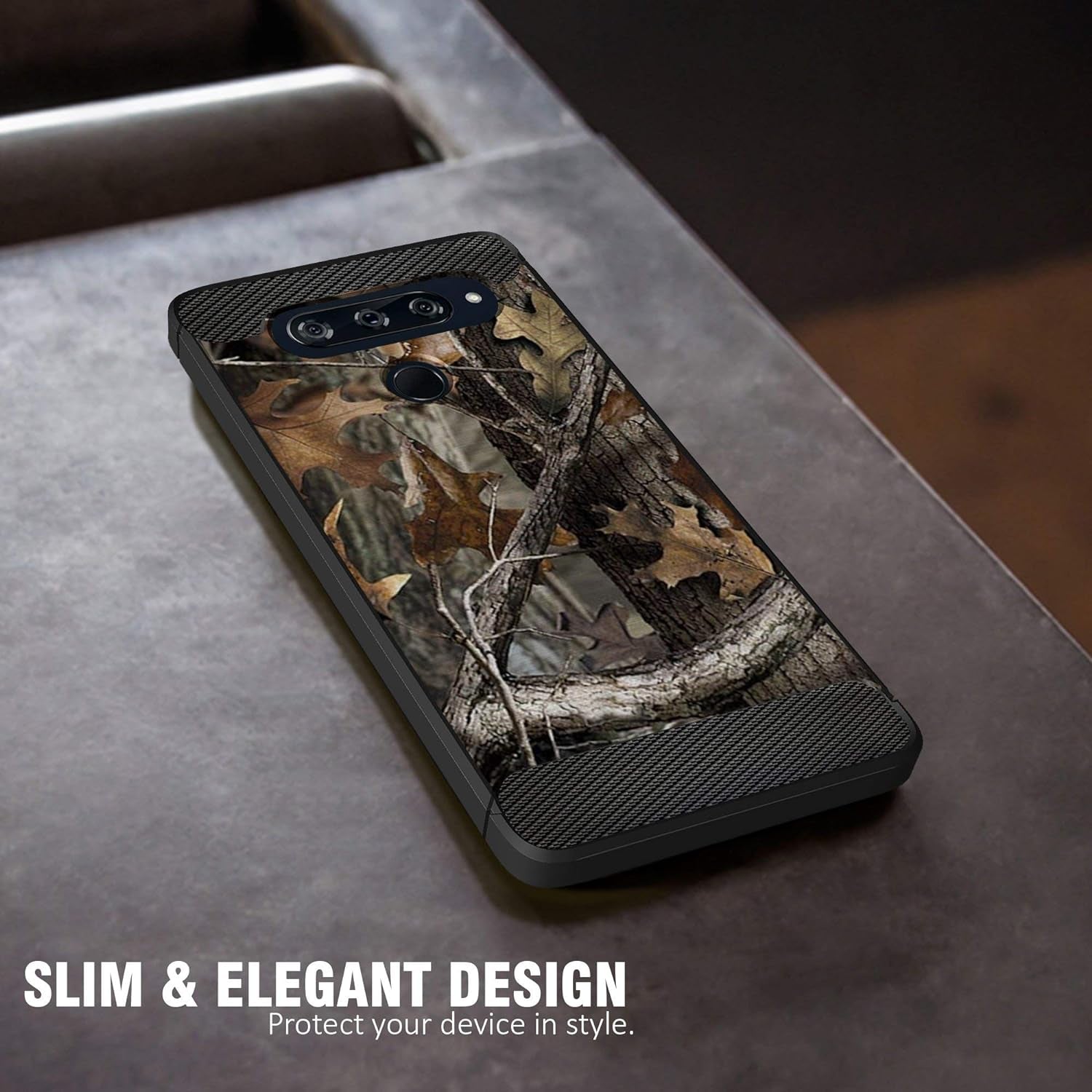 Casesondeck Camo Case Compatible with LG V40 Thinq, Carbon Fiber Texture Slim Fitted Matte Cover with Design(Tree Camo)  CasesonDeck   
