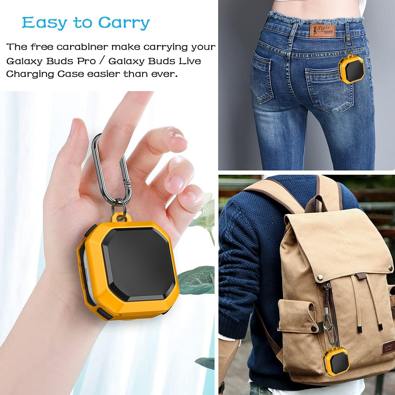 Wocoxo Compatible with Galaxy Buds Pro Case/Galaxy Buds Live Case, Shock-Proof Portable Protective Cover with Keychain (Yellow)  Wocoxo   