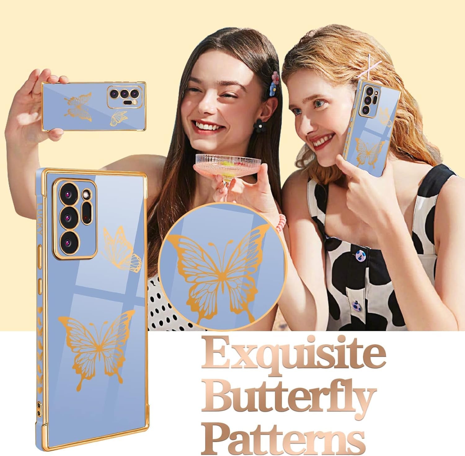 Coralogo for Samsung Galaxy Note 20 Ultra Case Butterfly for Women Girls Girly Pretty Phone Cases Cute Blue Gold Plating Butterflies Design with Screen Aesthetic Cover for Galaxy Note 20 Ultra 5G 6.9"  Coralogo   
