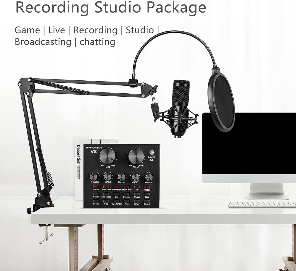 Podcast Equipment Bundle, BM-800 Condenser Microphone Bundle with Voice Changer, Recording Studio Package - Podcast Microphone Bundle for Laptop, Streaming/Live Broadcast/Youtube Recording (AM200-V8)  sktome   