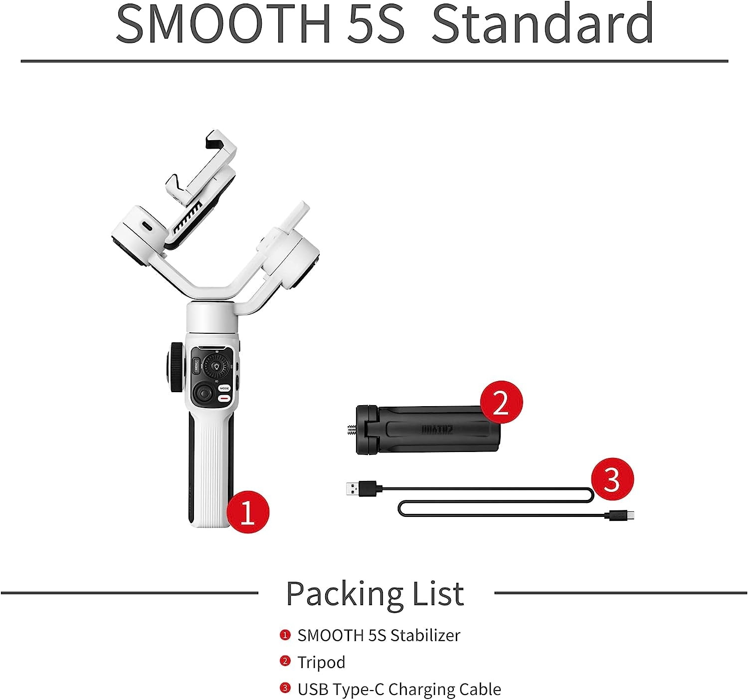 Zhiyun Smooth 5S Professional Gimbal Stabilizer for Smartphone, Handheld 3-Axis Phone Gimbal, Portable Stabilizer for Vlogging, Youtube, Tiktok, Live Video Compatible with Iphone and Android - White  ZHIYUN   