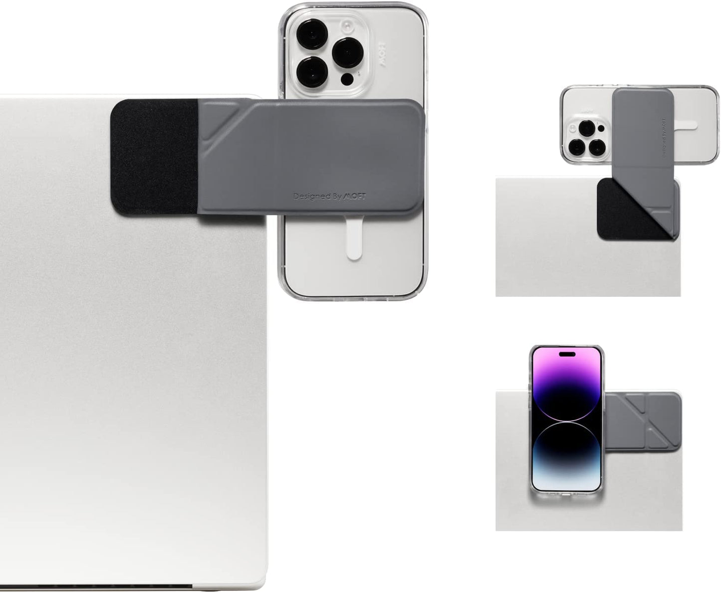 MOFT Magnetic Laptop Iphone Mount, Continuity Camera Mount, Foldaway Portable Laptop Top & Side Holder for Dual-Screen Setup, Black  MOFT Gray  