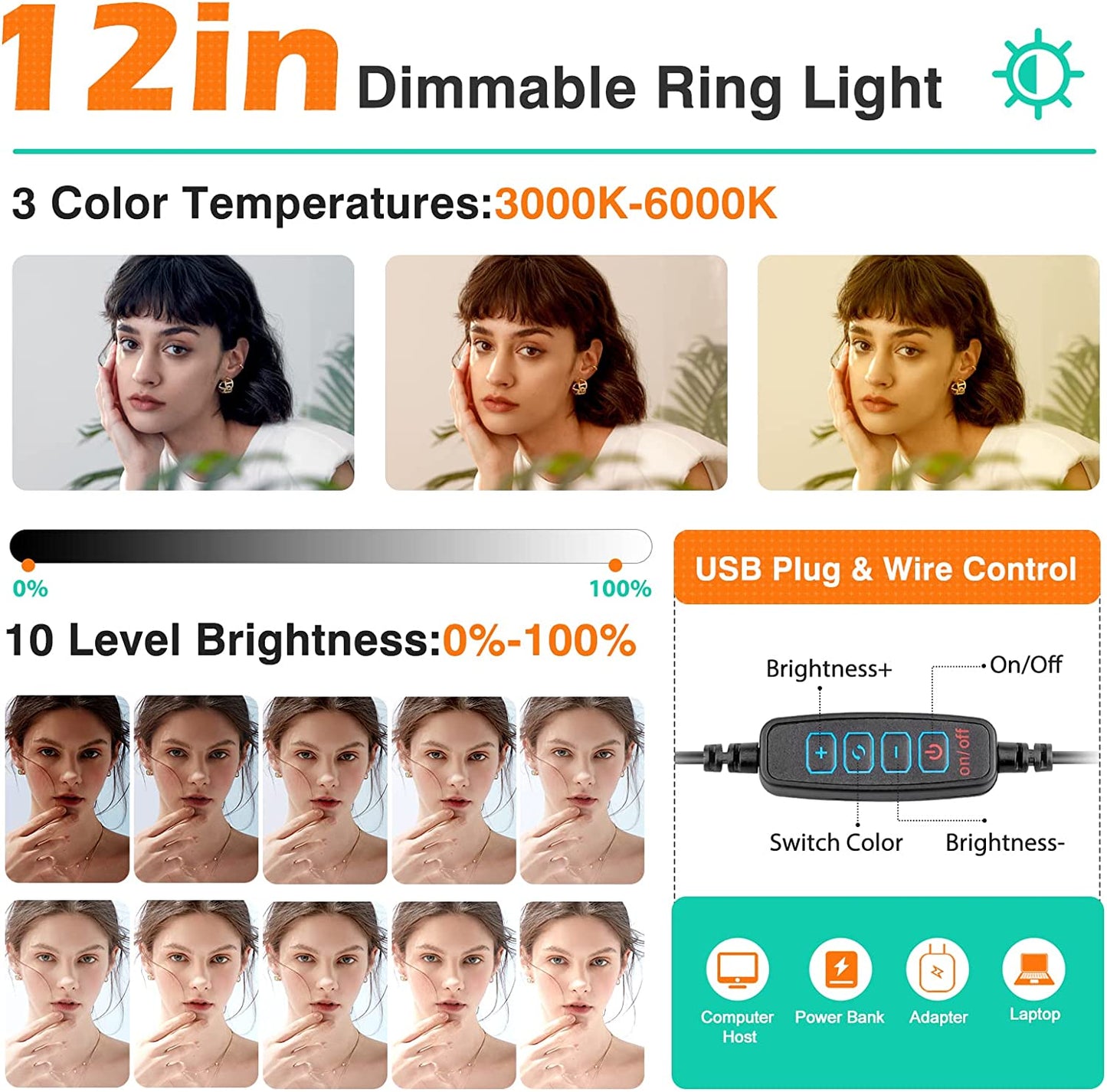 Ubeesize 12'' Ring Light with 62'' Selfie Stick Tripod, LED Ring Light with Stand and Phone Holder for Recording/Makeup/Youtube/Tik Tok, Compatible with Cell Phone, Camera  UBeesize   