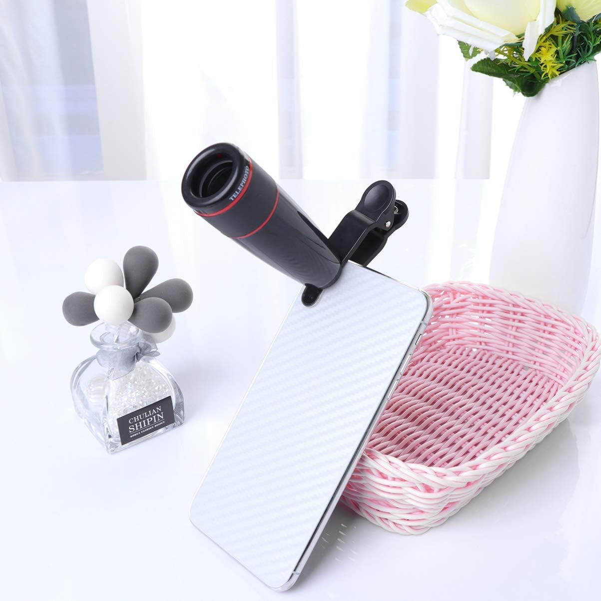 Hemobllo Fisheye Lens Cell Phone Camera Lens- 12X Zoom Phone External Lens, Smartphone Lens Phone Camera Zoom Lens, Lens Attachment Camera Lens for Cell Phone (Black) Fisheye Lens Monoculars  Hemobllo   