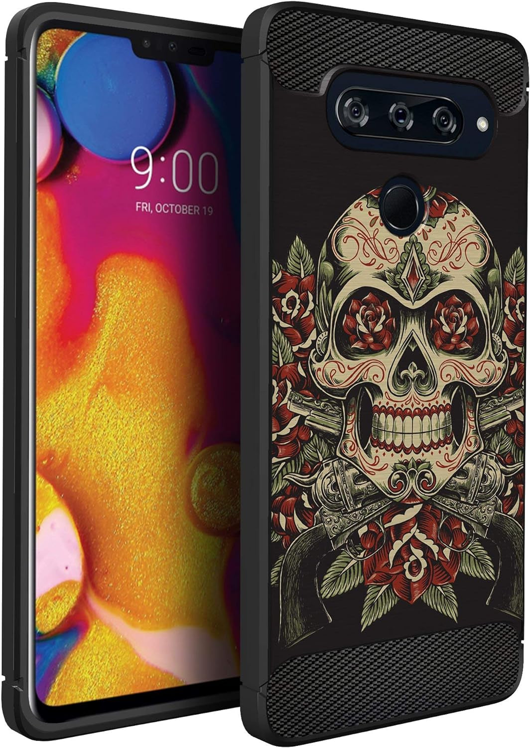 Casesondeck Case Compatible with [LG V40 Thinq] Pictorial Patterned TPU Design Case Flexible Slim and Elegant (Astronaut)  CasesonDeck Rose Skull  