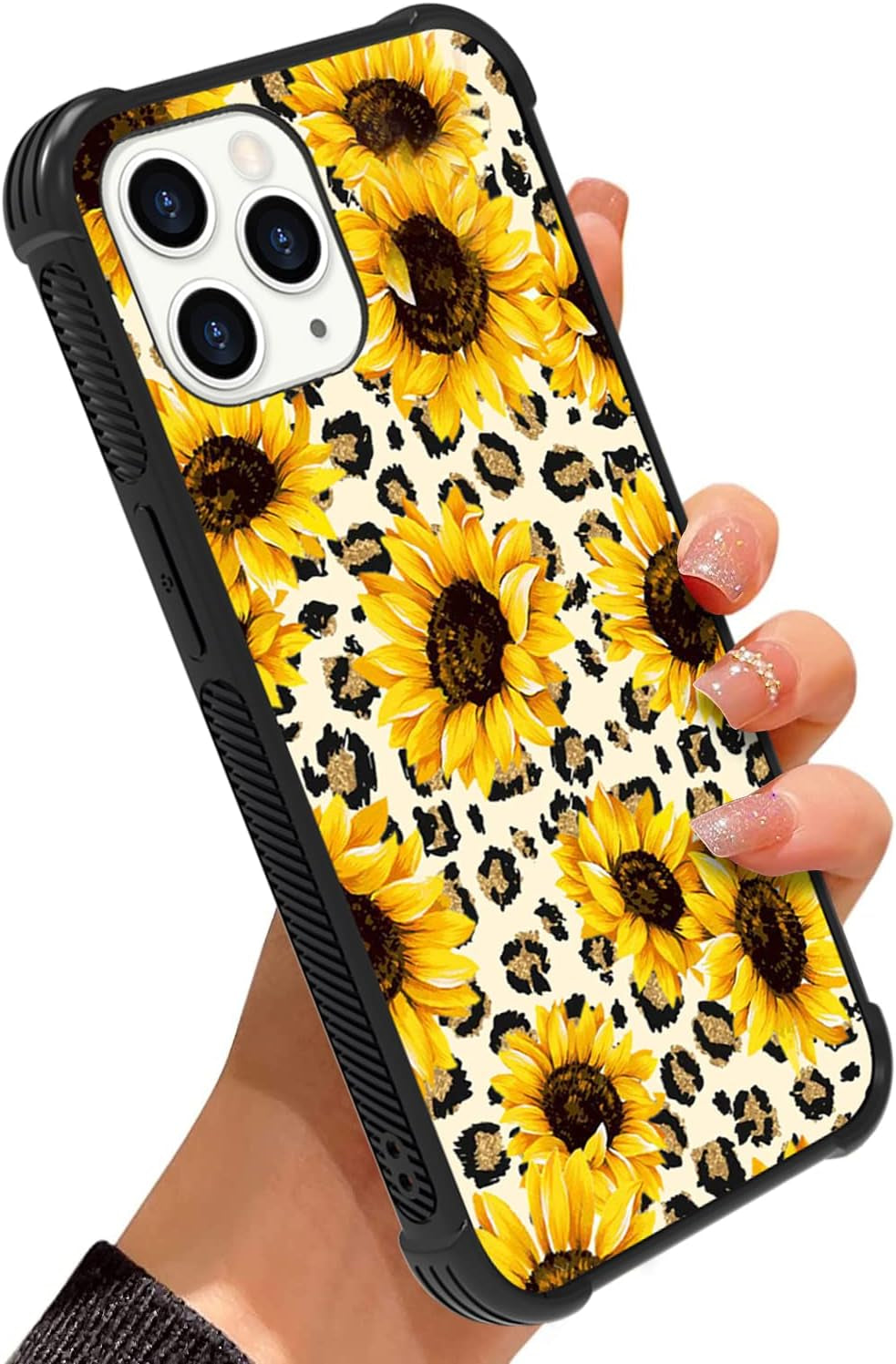 Wlxee Compatible with Iphone 12 Pro Max Case for Women Girls Leopard Sunflower Print Soft TPU Hard Back Shockproof Non-Slip Anti-Scratch Protective Durable Slim Cover Case for Iphone 12 Pro Max  Wlxee 11 Pro Max Caes 6.5 Inch  