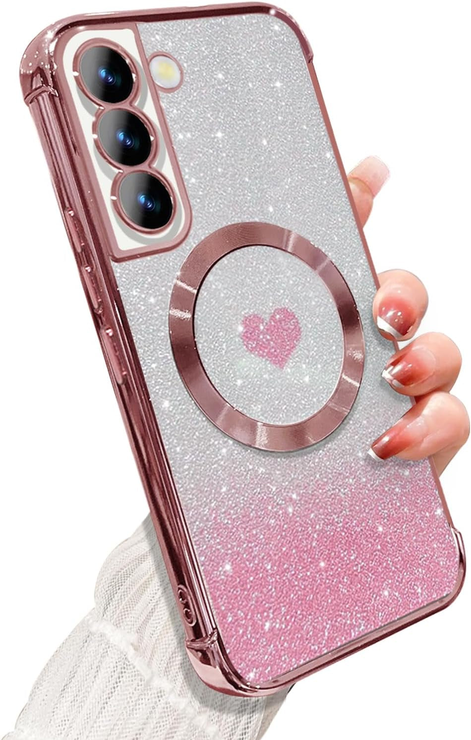 ZONRW for Samsung Galaxy S22 plus Case Magnetic,For Women Girl Soft Luxury Plating Bling Gradient Glitter Cute Heart Compatible with Magsafe,With Camera Lens Protection Clear Phone Cover 6.6”-Blue  ZONRW Pink Samsung Galaxy S21 Plus 