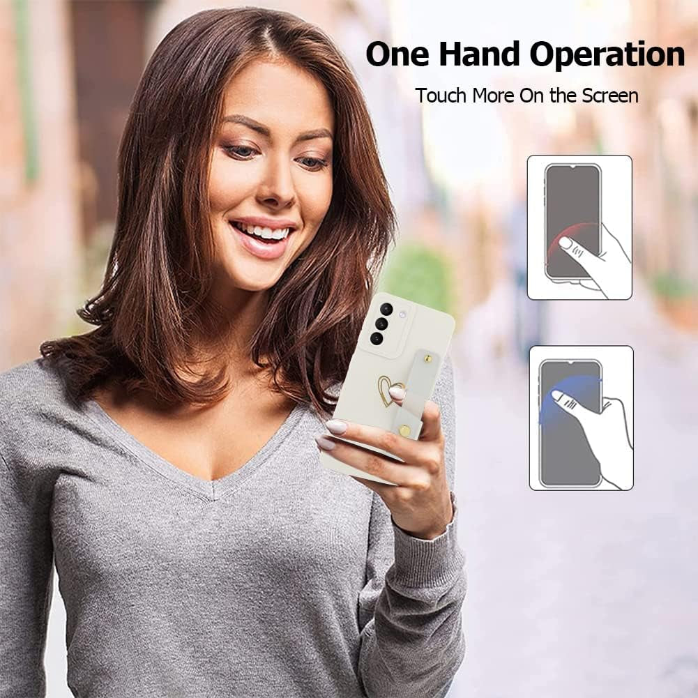 Fiyart Designed for Galaxy S21 5G Case with Phone Stand Holder Cute Love Hearts Pattern Slim Protective Camera Protection Cover with Wrist Strap for Women Girls for Galaxy S21 5G 6.2"-White  Fiyart   