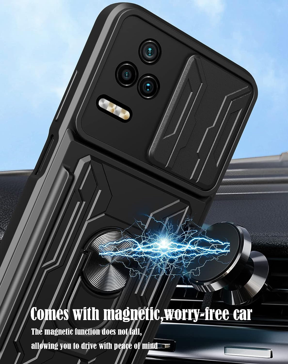 Ccsmall for Xiaomi Poco F4 Case Sliding Window Case with Card Holders, Redmi K40S Cover with Slide Camera Protection Built-In Magnetic Kickstand Case for Xiaomi Redmi K40S/Poco F4 LJK Black  CCSmall   