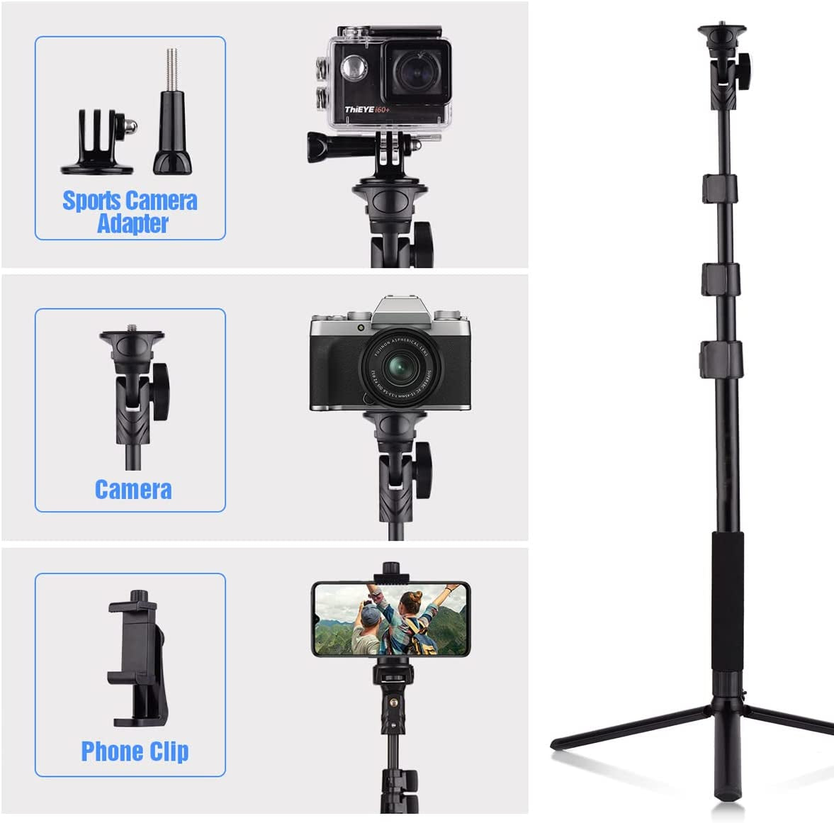Andoer 54-Inch Selfie Stick Extendable Tripod Stand Aluminum Alloy with Detachable Desktop Tripod Phone Holder Sports Camera Mount Adapter Remote Shutter Compatible with Iphone and Android Phones  Andoer   