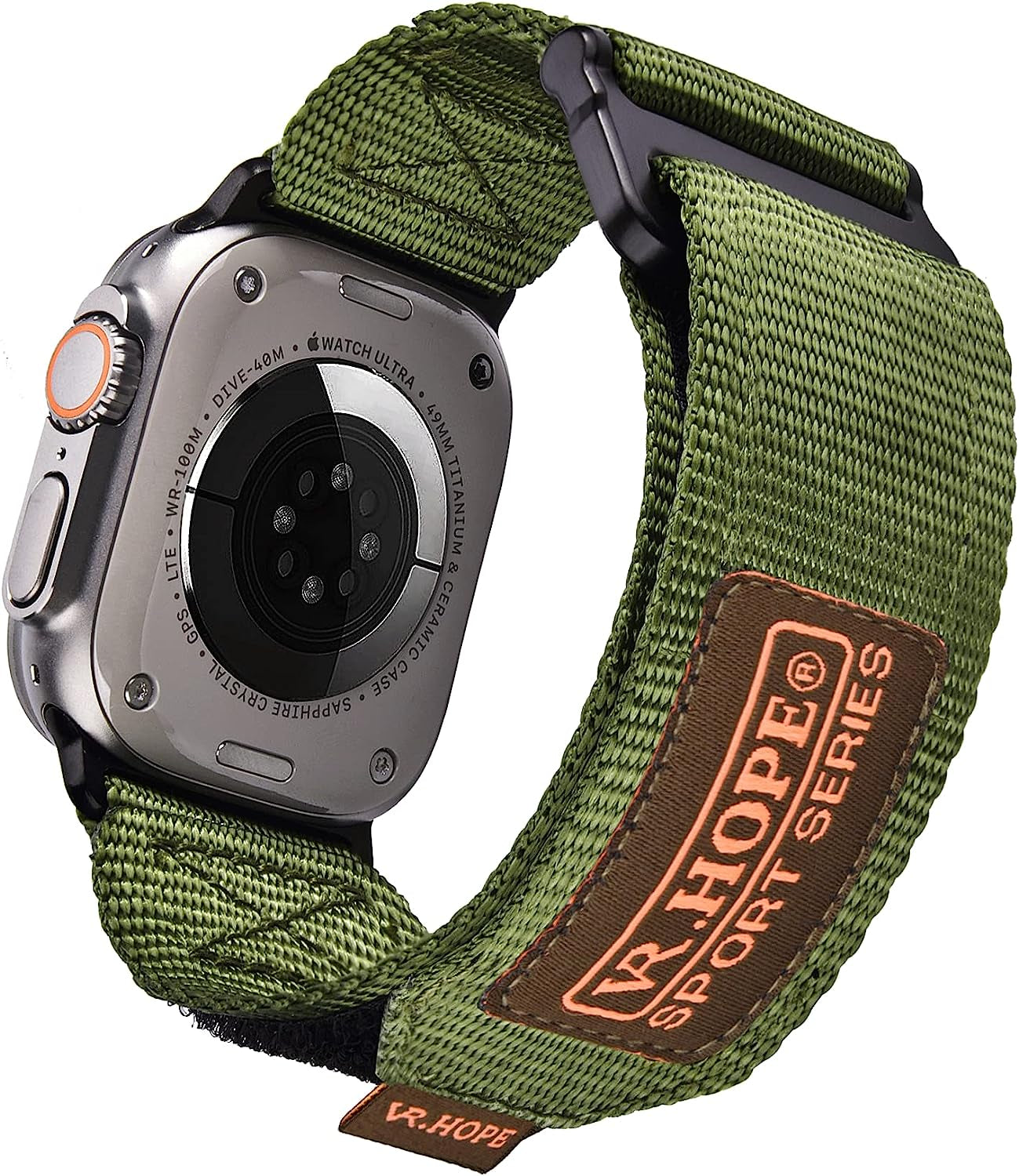V.R.HOPE Watch Band Compatible with Apple Watch Ultra 49Mm 45Mm 44Mm 42Mm 41Mm 40Mm 38Mm for Men, Paracord Woven Braided Wristbands Sport Style for Iwatch Ultra Series 8 7 6 5 4 3 2 1 SE  V.R.HOPE Army Green-1 49/45/44/42mm 