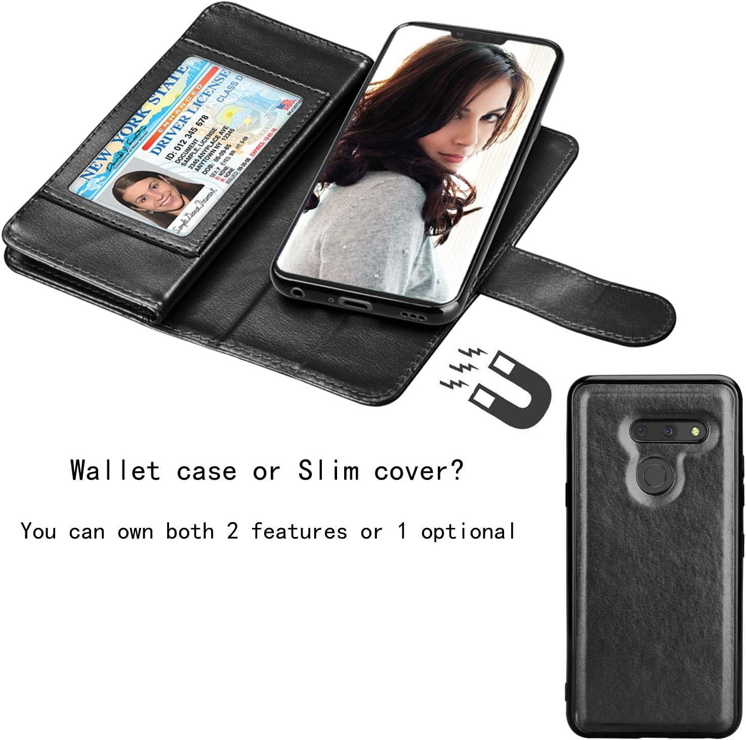 NJJEX Compatible with LG G8 Thinq Case/Lg G8/ LG G8 Thinq Wallet Case, [9 Card Slots] PU Leather ID Credit Holder Folio Flip Cover [Detachable][Kickstand] Magnetic Phone Case & Wrist Strap [Black]  NJJEX   