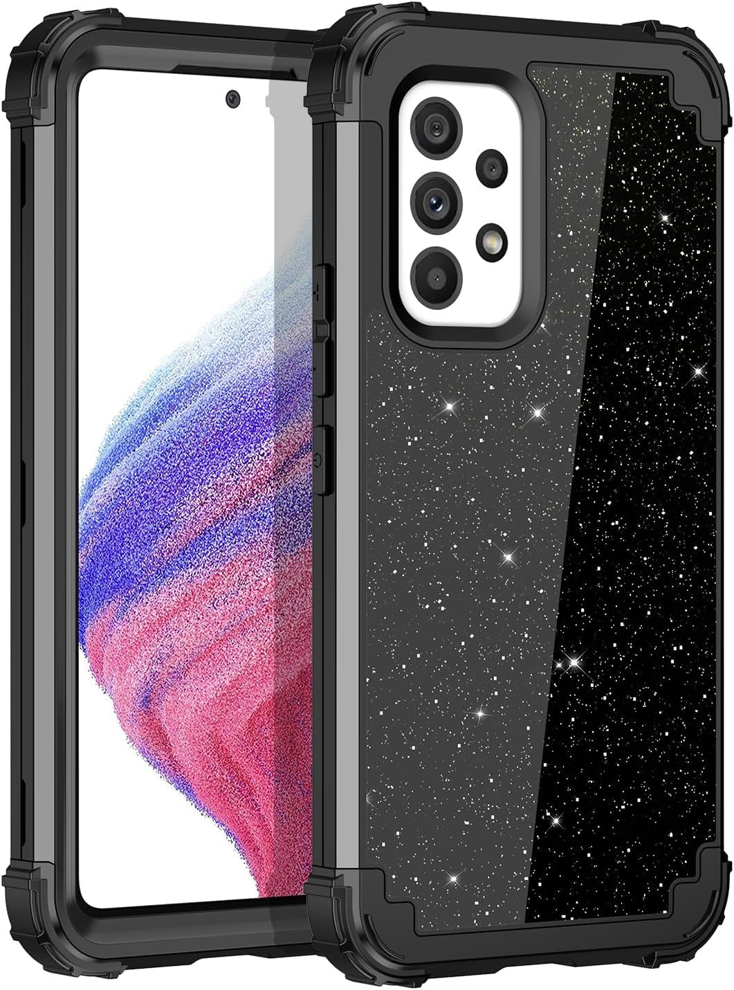 LONTECT for Galaxy A53 5G Case Glitter Sparkly Bling Shockproof Heavy Duty Hybrid Sturdy High Impact Protective Cover Case for Samsung Galaxy A53 5G 2022, Dark Blue/Green  Lontect Shiny Black  