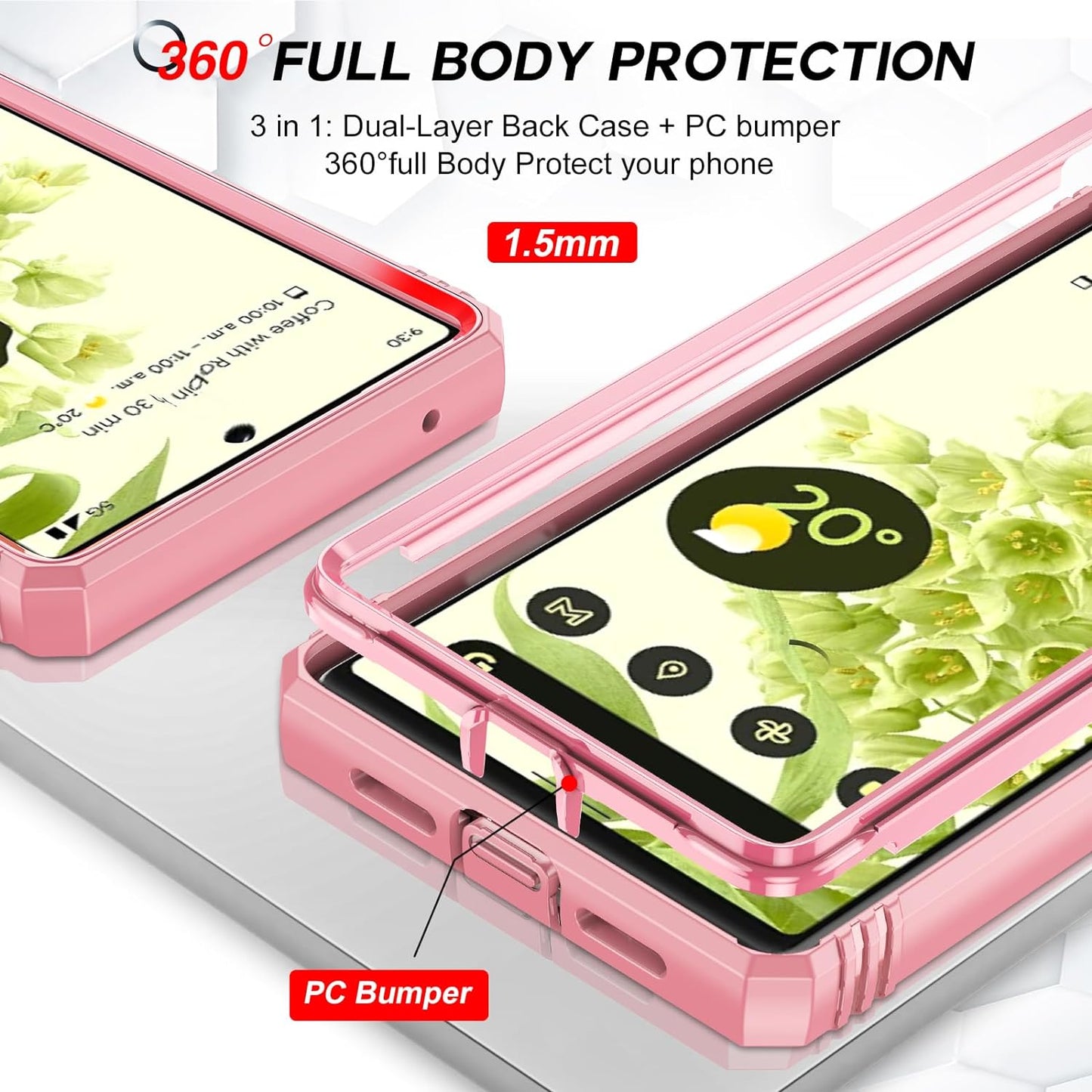 Leyi for Google Pixel 6 Case: Case for Pixel 6 with Slide Camera Cover + [2 Packs] Tempered Glass Screen Protector, 360 Full Body Military-Grade Phone Case with Kickstand for Google Pixel 6, Pink  LeYi   