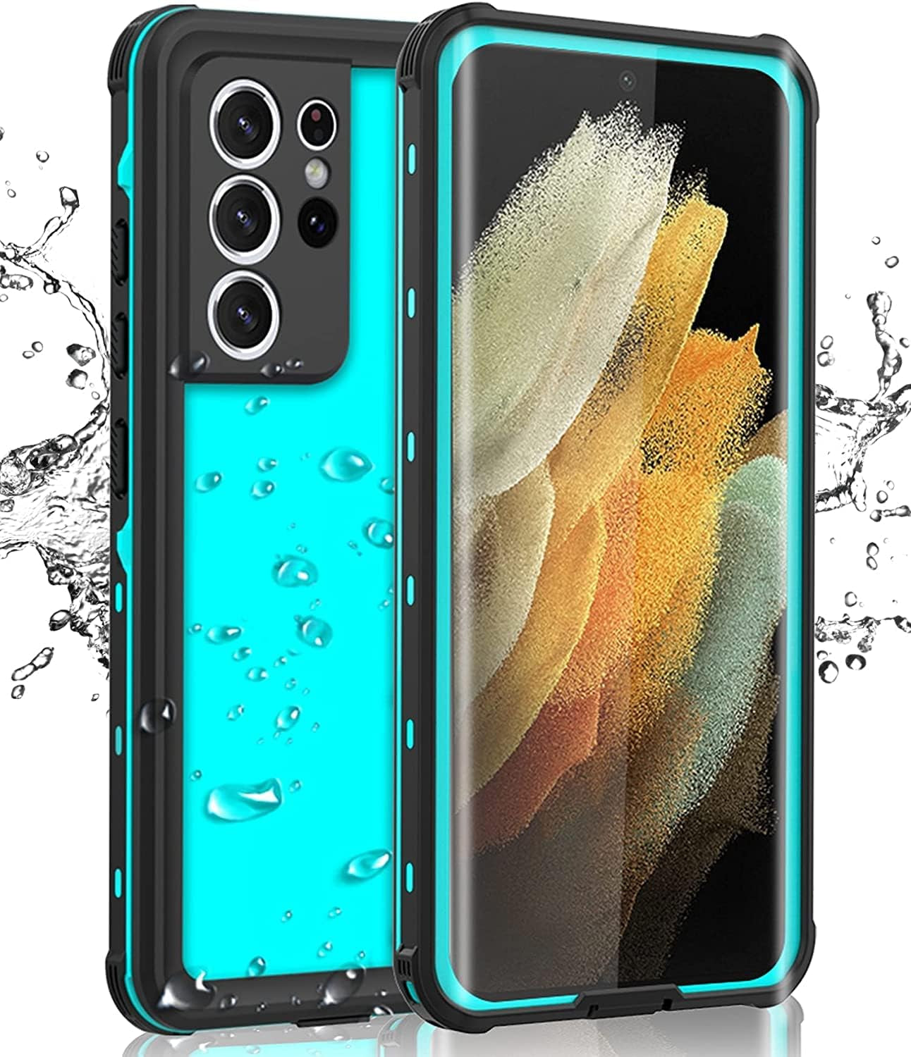 Samsung Galaxy S21 Ultra Phone Case Waterproof with Screen Protector, Full Body Protection Heavy Duty Shockproof Drop Proof Anti-Scratched Rugged Cases Cover for Galaxy S21 Ultra 6.8" (Black)  Ezanmull All Teal  