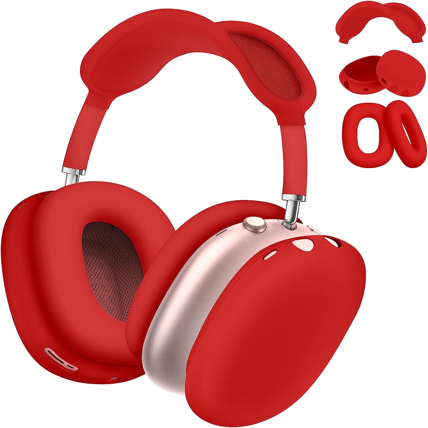 Vsagier Silicone Case for Airpods Max Headphones, Scratch-Resistant Earcup Caps and Headband Cover for Airpods Max, Airpods Max Accessory Skin Case,(Light Pink)  Vsagier F-Red plus  