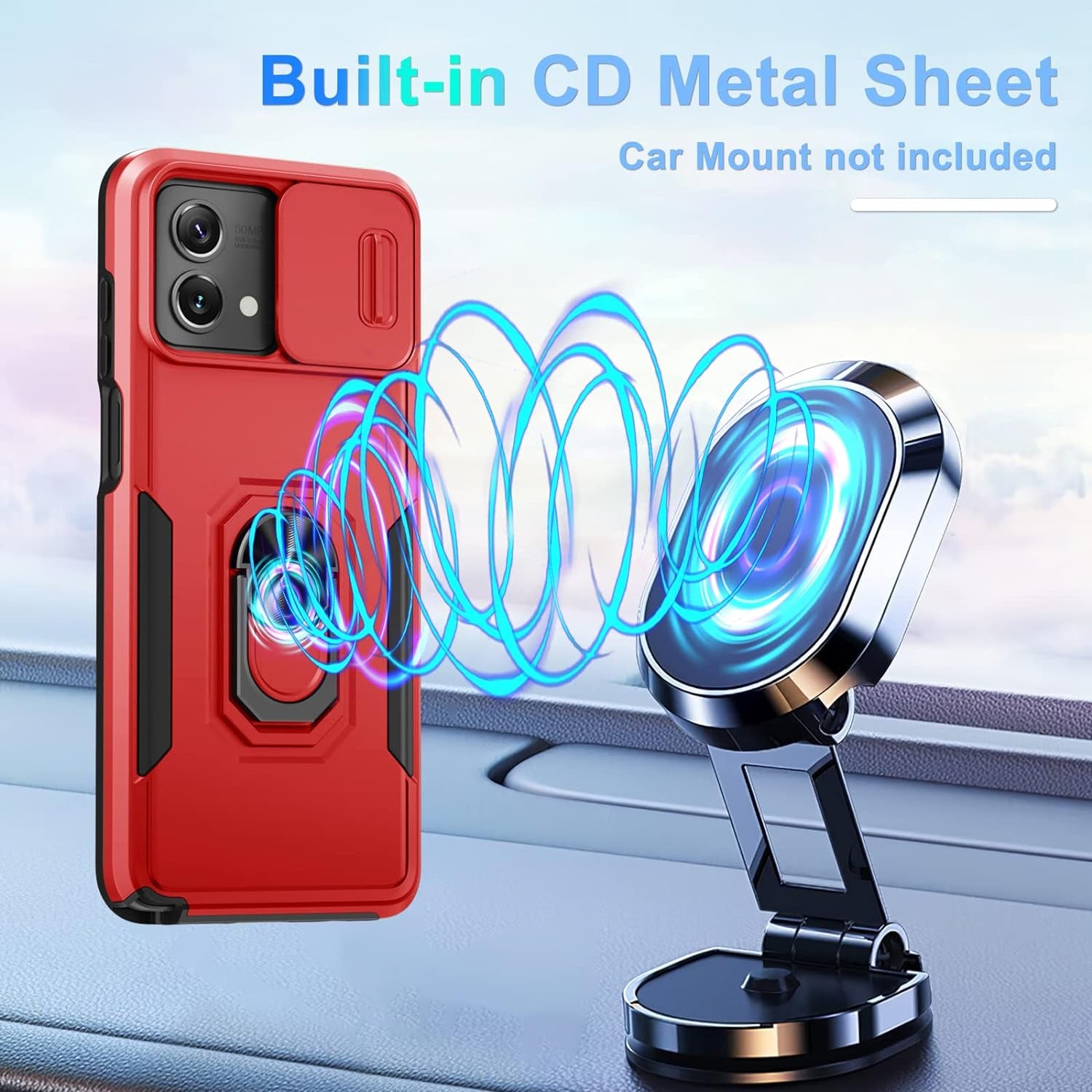 CASEJEEN for Motorola Moto G Stylus 5G 2023 Case with 1 Screen Protector[Not for 4G or 2022 Version],Slide Camera Lens Cover+Finger Ring Stable Kickstand,Shockproof Protective Phone Cover,Red  CASEJEEN   