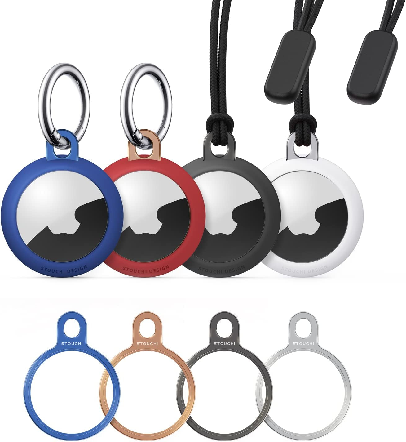 2 Packs Airtag Holder Key Ring with Soft TPU Case, Stouchi Stainless Steel Invisible Slim Keychain Compatible with Airtag 2021 Finder Items, Dog, Key, Backpacks Air Tag Accessories Blue Red  COSCOD Grey+White+Blue+Red  