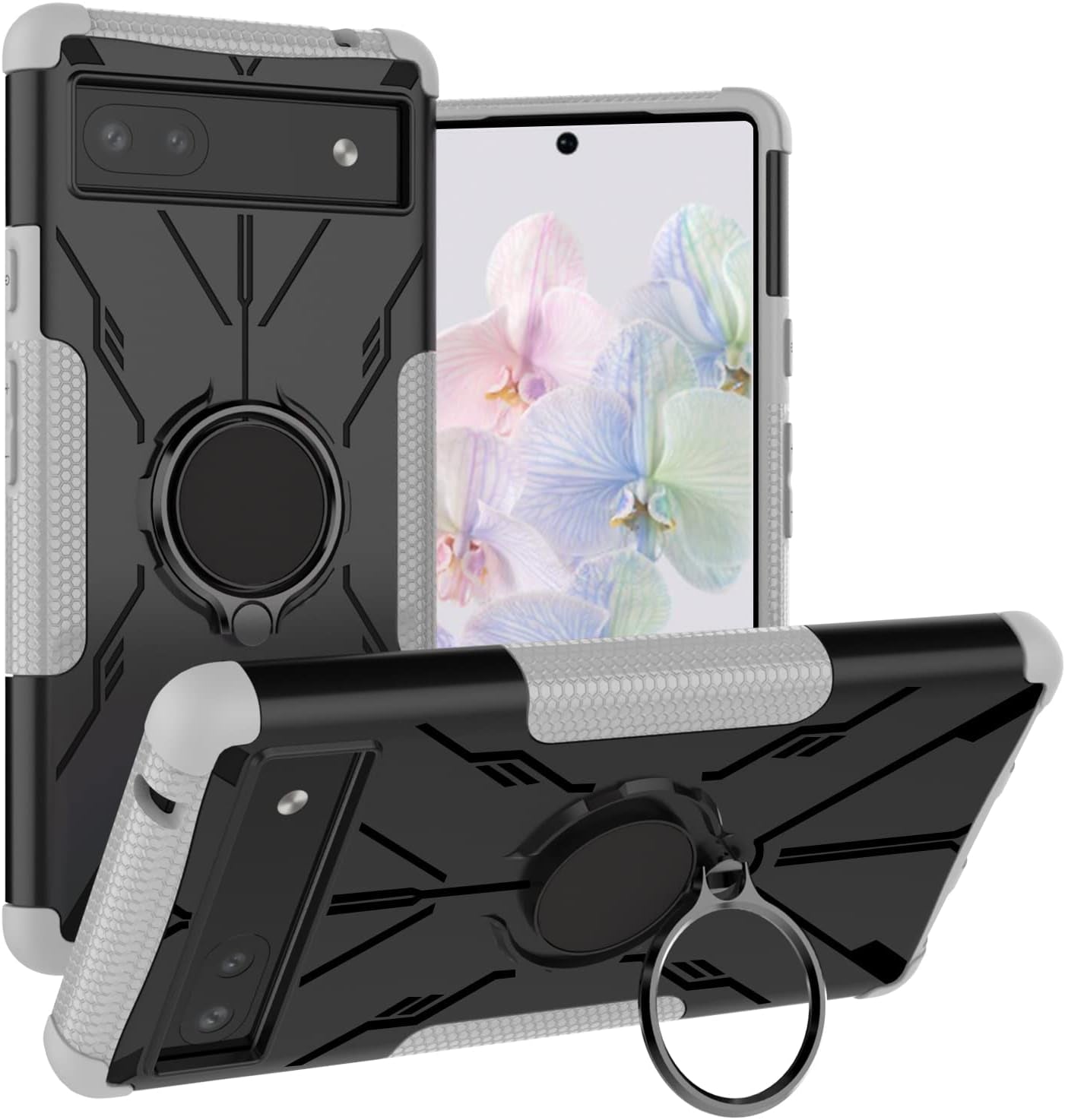 Military Case for Google Pixel 6A 5G 2022 Tough Rugged Dual Layer Case Hybrid Cover with 360°Ring Holder Kickstand for Google Pixel 6A 5G 2022  XBS-Better White  