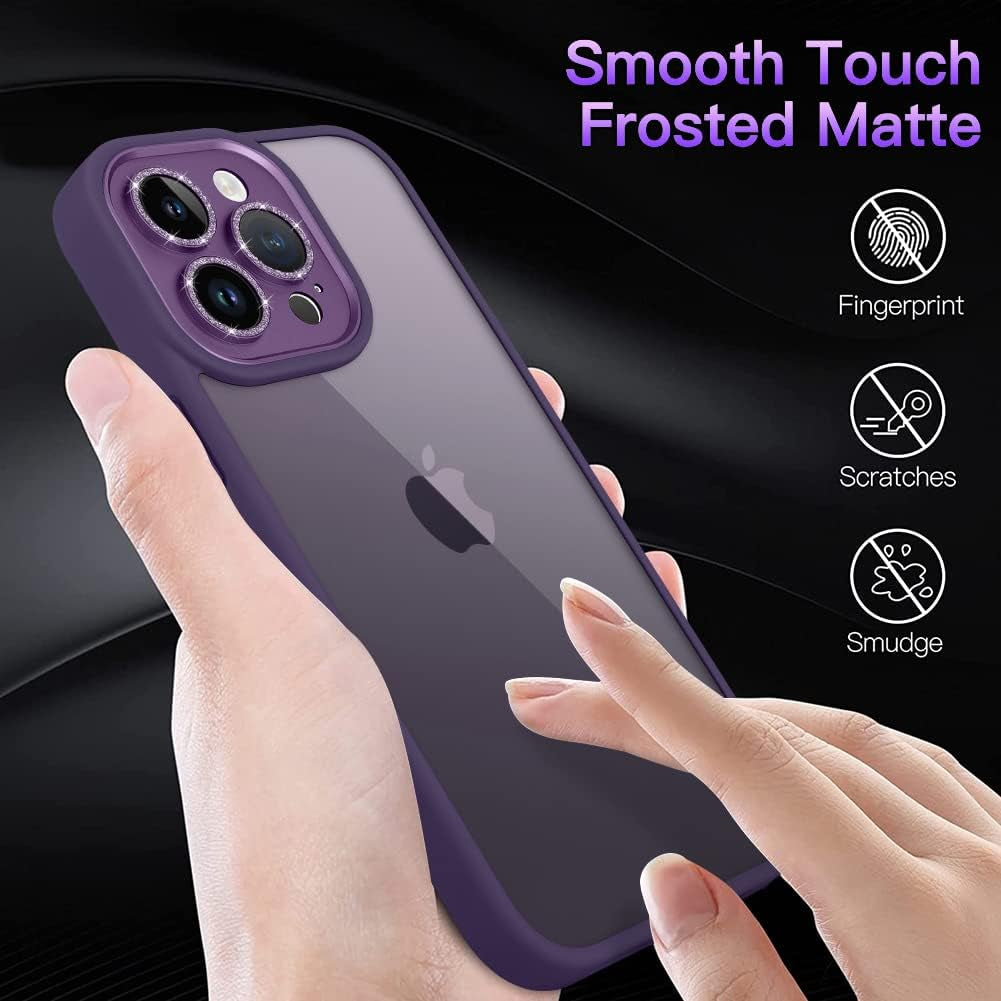 Tharlet Clear for Iphone 14 Pro Case [10FT Military Grade Drop Tested] White Silicone Slim Clear Hard Back Frame with Glitter Camera Lens Case for Iphone 14 Pro Phone Case, Purple (6.1")  tharlet   