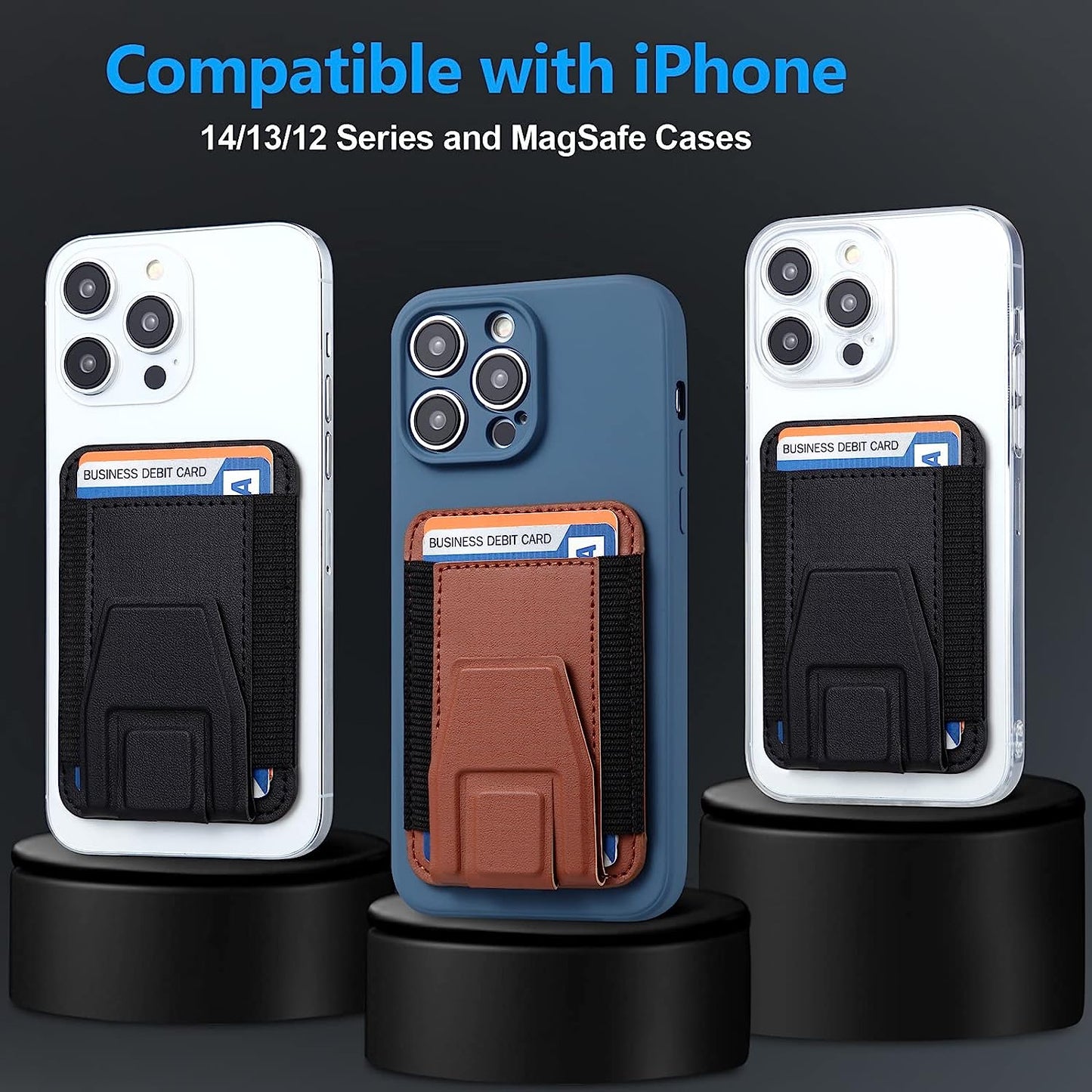 Morojular Magnetic Leather Phone Wallet Stand, Credit Card Holder Wallet with Magsafe for Iphone 14/14 Plus/14 Pro/14 Pro Max and 13/12 Series Magsafe Wallet, Hold up to 7 Cards, Black  Morojular   