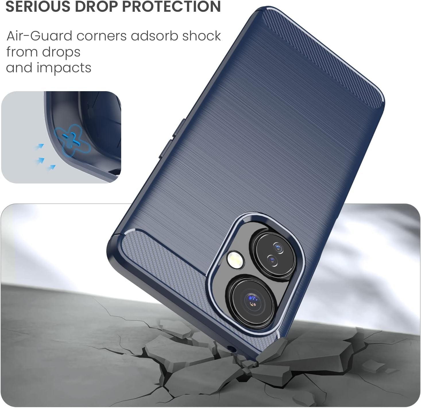 Dretal for Oneplus Nord N30 5G Case with Tempered Glass Screen Protector, Shock-Absorption Brushed Flexible Soft TPU Carbon Fiber Protective Cover for Oneplus Nord N30 5G (Ls-Navy)  Dretal   