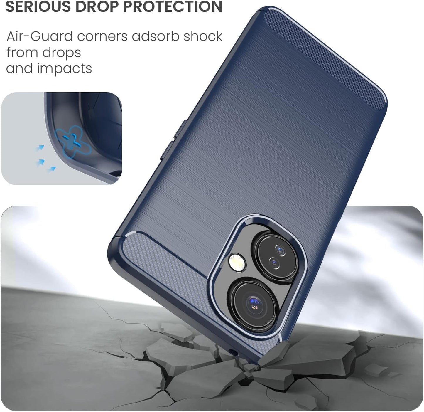 Dretal for Oneplus Nord N30 5G Case with Tempered Glass Screen Protector, Shock-Absorption Brushed Flexible Soft TPU Carbon Fiber Protective Cover for Oneplus Nord N30 5G (Ls-Navy)  Dretal   