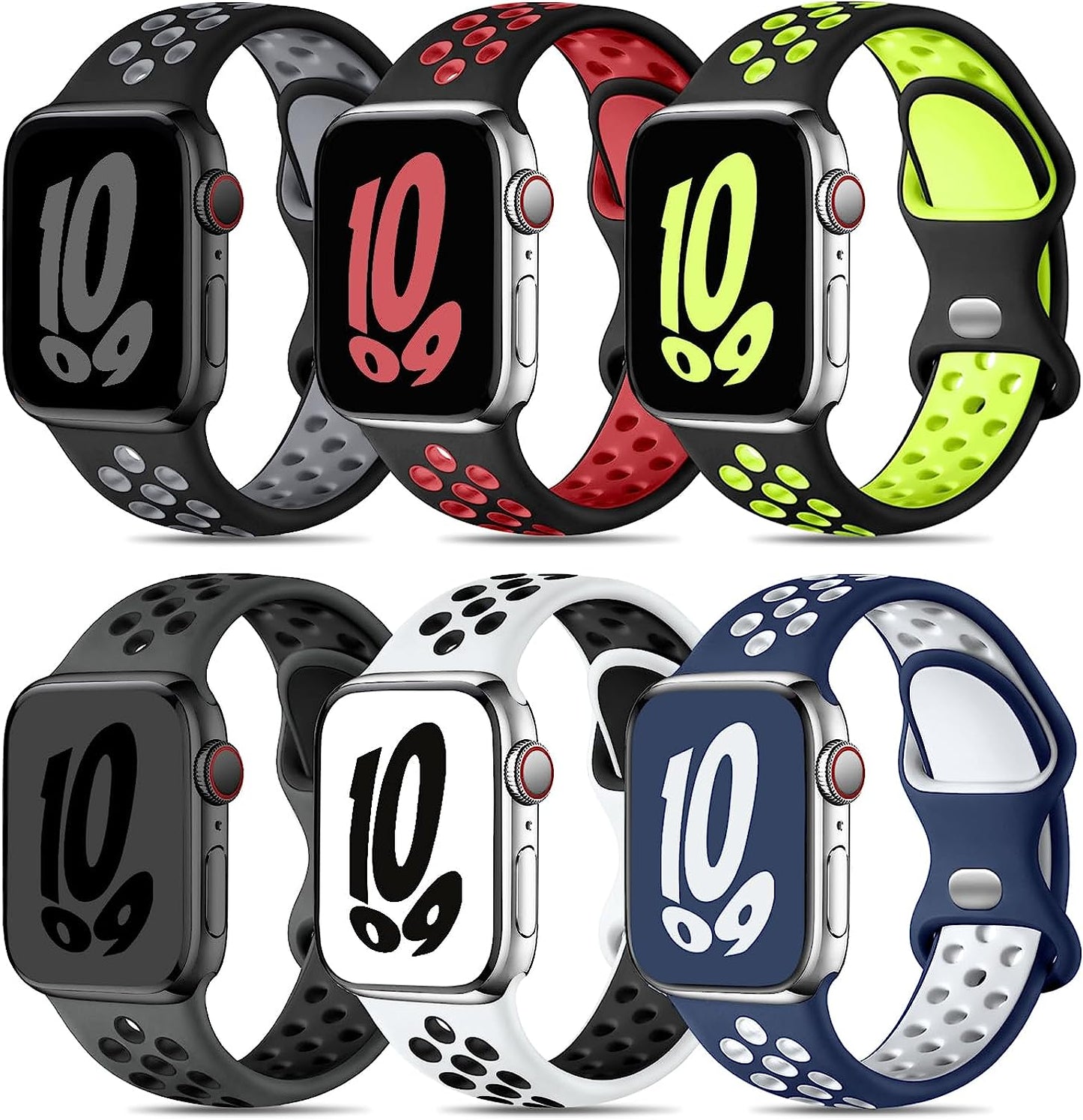Keponew Sport Bands Compatible with Apple Watch 49Mm 45Mm 44Mm 42Mm 41Mm 40Mm 38Mm, 6 Pack Sport Breathable Soft Silicone Strap for Iwatch Ultra SE Series 8 7 6 5 4 3 2 1 Men Women  Keponew   