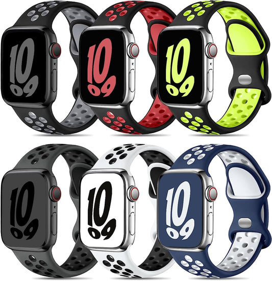 Keponew Sport Bands Compatible with Apple Watch 49Mm 45Mm 44Mm 42Mm 41Mm 40Mm 38Mm, 6 Pack Sport Breathable Soft Silicone Strap for Iwatch Ultra SE Series 8 7 6 5 4 3 2 1 Men Women  Keponew   
