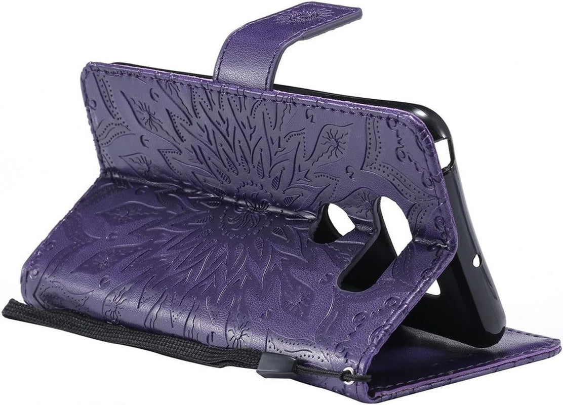 LG V30 Case LG V30 Cover EMAXELER Stylish Wallet 3D Embossed Kickstand Flip Relief Sun Flower Three Dimensional Cards Slot Cash Pockets PU Leather for LG V30 Sun Purple  EMAXELER   