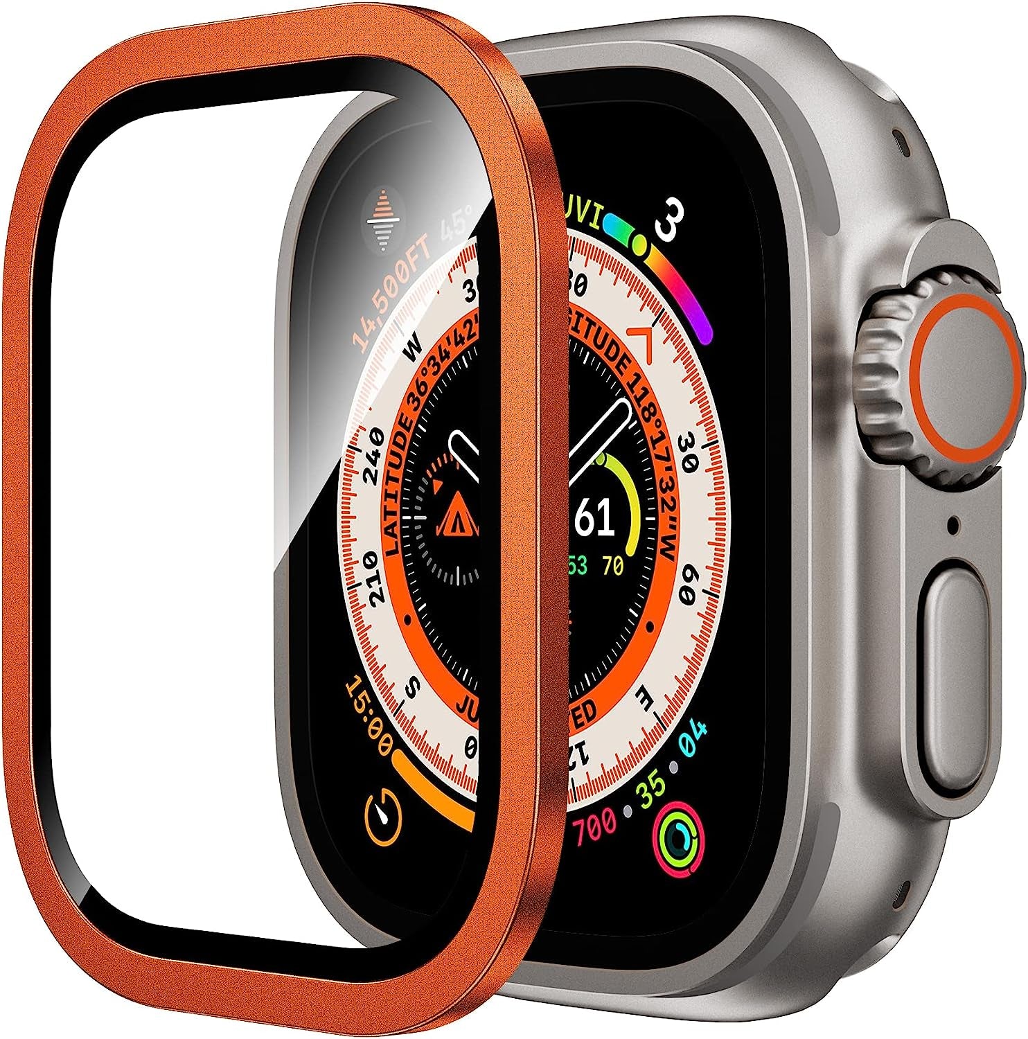 COJOC for Apple Watch Ultra Screen Protector 49Mm,Hd Tempered Glass + Titanium Alloy Frame,[Keep Original] [Touch Sensitive] Lightweight Protective Glass Film for Iwatch Ultra Accessories,Original  COJOC Orange  