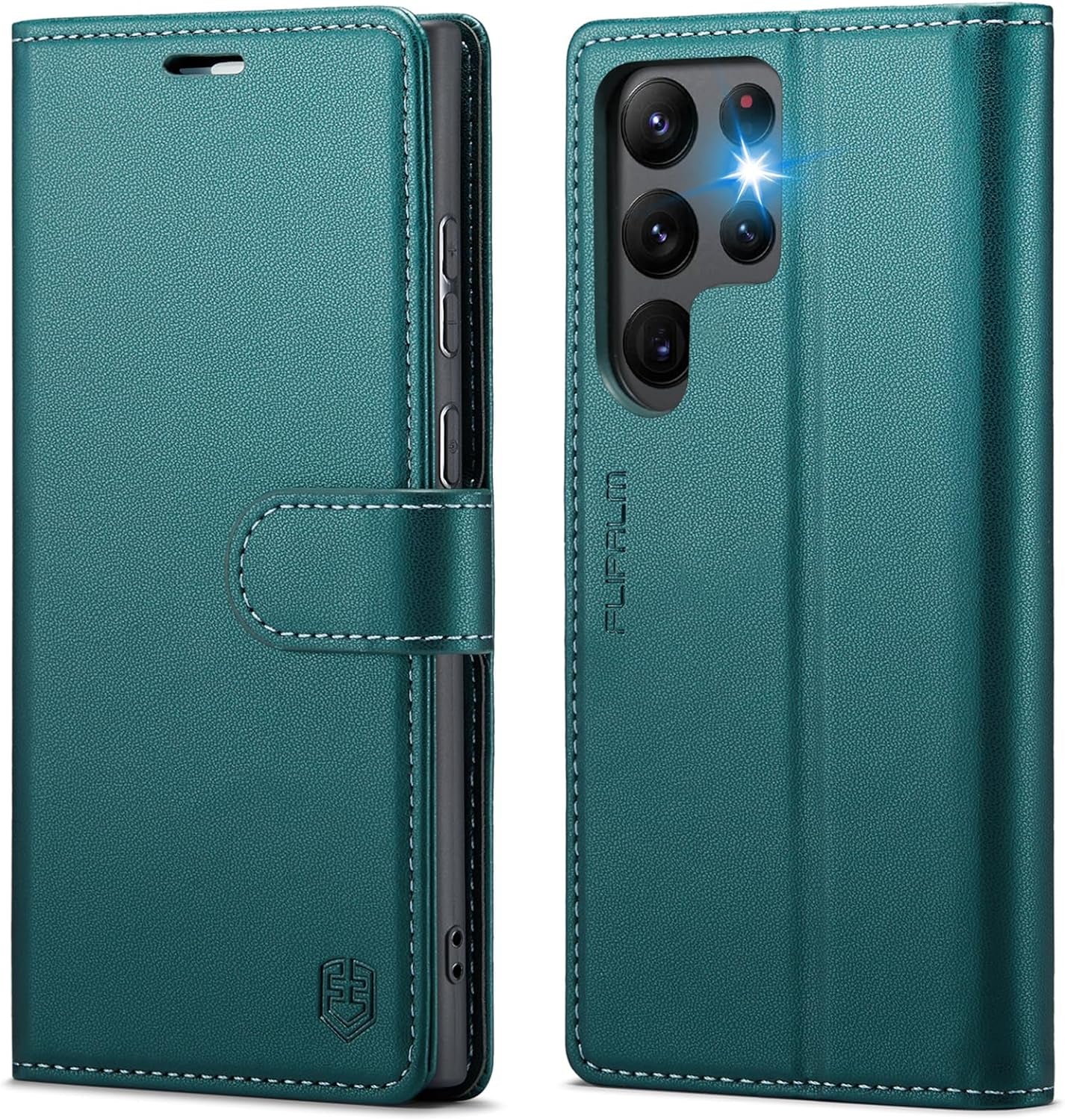 FLIPALM for Samsung Galaxy S22 Ultra Wallet Case with RFID Blocking Credit Card Holder, PU Leather Flip Kickstand Protective Shockproof Cover Women Men for Samsung S22 Ultra Phone Case(Blue-Green)  FLIPALM   