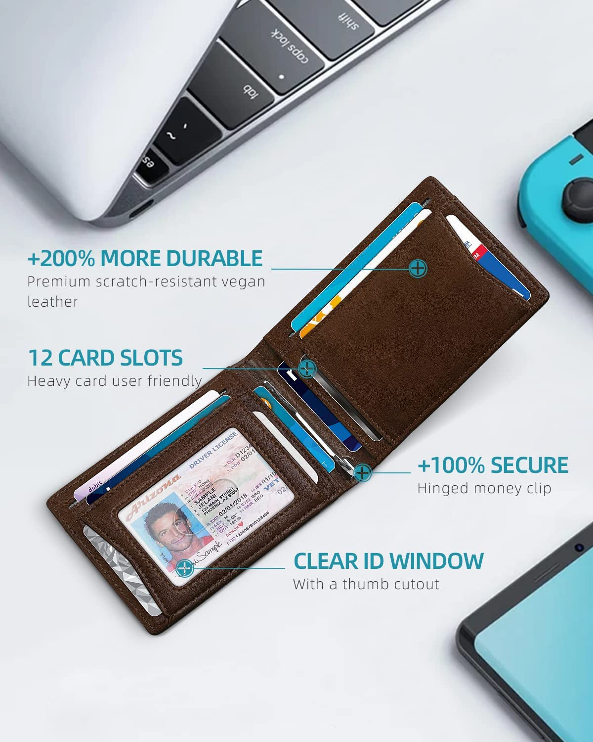 Zitahli Slim Wallet with Air Tag Holder, 12 Slots Vegan Leather Wallet with RFID Protection  Zitahli   