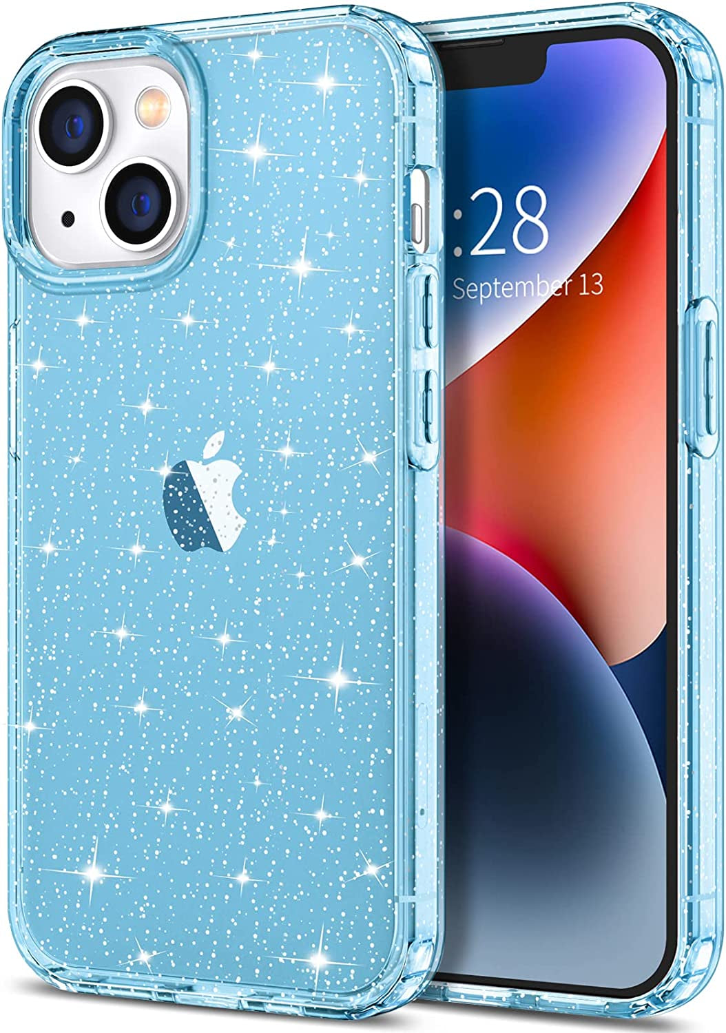 Hython Case for Iphone 14 Case Glitter, Cute Sparkly Clear Glitter Shiny Bling Sparkle Cover, Anti-Scratch Soft TPU Thin Slim Fit Shockproof Protective Phone Cases for Women Girls, Blue Glitter  Hython Blue Glitter  