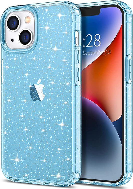 Hython Case for Iphone 14 plus Case Glitter, Cute Sparkly Clear Glitter Shiny Bling Sparkle Cover, Anti-Scratch Soft TPU Thin Slim Fit Shockproof Protective Phone Cases for Women Girls, Blue Glitter  Hython   