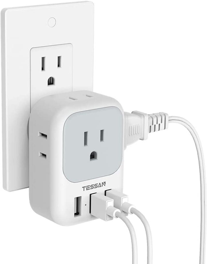 Multi Plug Outlet Extender with USB, TESSAN Electrical 4 Box Splitter 3 USB Wall Charger, Multiple Charging Station for Cruise, Travel, Office, Dorm Essentials  TESSAN   