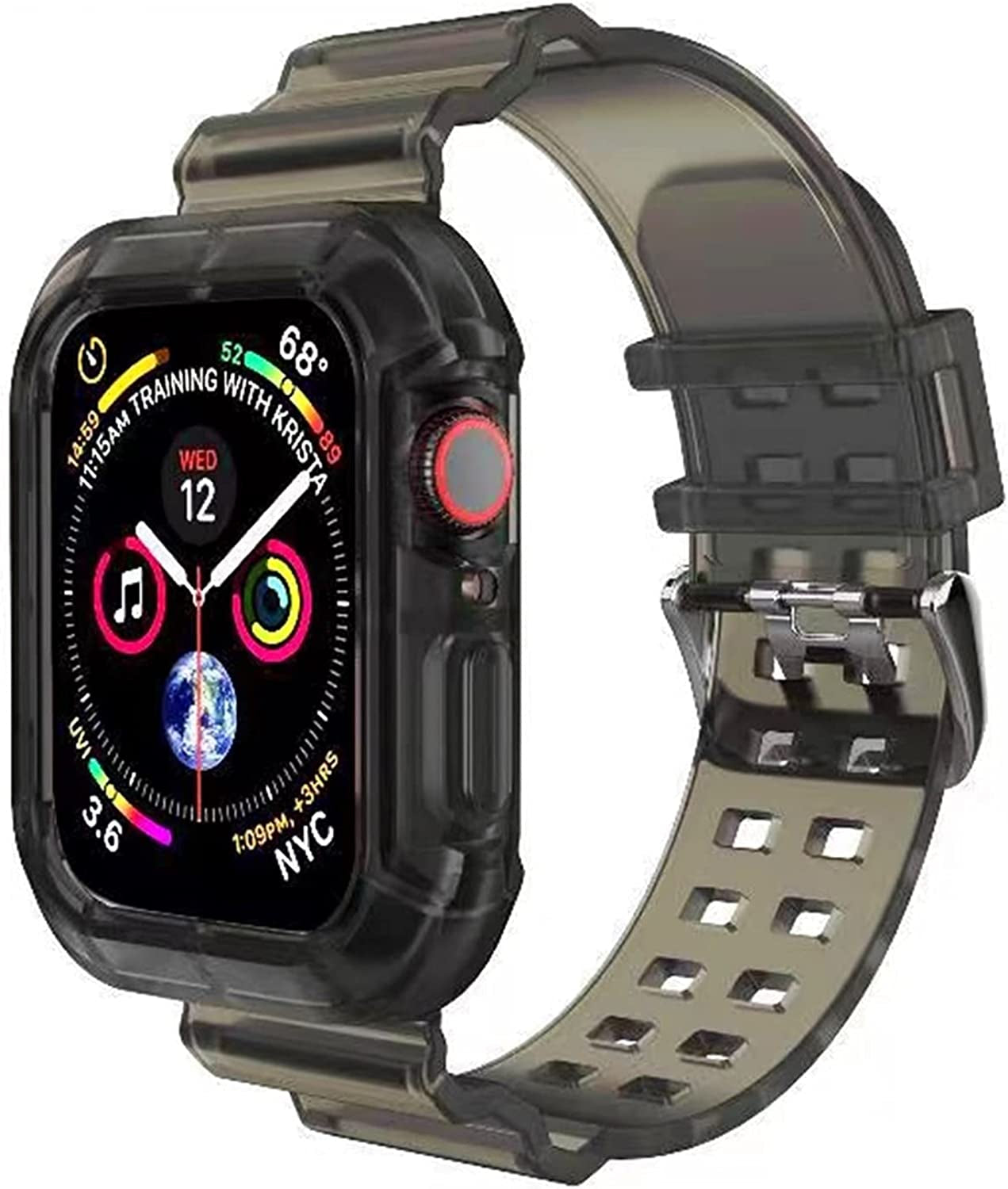 Kaihang Compatible for Apple Watch Band, Crystal Clear Iwatch Band Strap with Rugged Bumper Case 38Mm/40Mm/41Mm/42Mm/44Mm/45Mm/49Mm Bands for Apple Watch Series SE/8/7/6/5/4/3/2  Kaihang black 38mm/40mm 