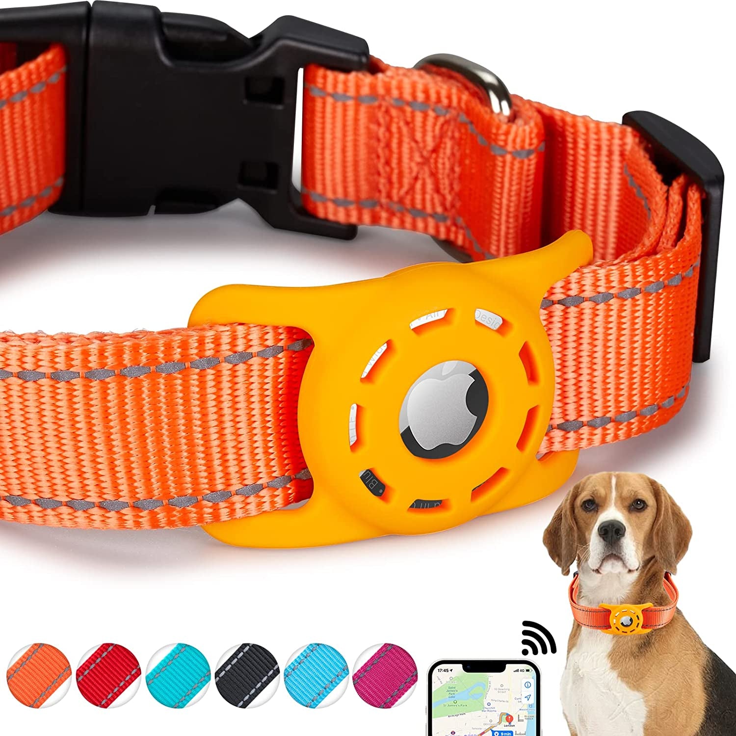 KONITY Reflective Airtag Dog Collar, Compatible with Apple Airtag, Nylon Pet Cat Puppy Collar with Silicone Airtag Holder for Small, Medium, Large, and Extra Large Dogs  Konity ORANGE XS: 8"-12" neck 