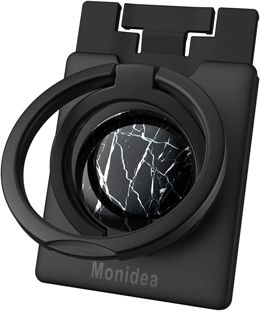 Monidea Phone Ring Holder, Phone Grip Finger Kickstand Wireless Charging Friendly, 360°Rotation Metal Phone Ring Grip Stand Work with Magnetic Car Mount for Iphone Samsung Ipad Tablets & More - Black  MonIdea Black Marble  