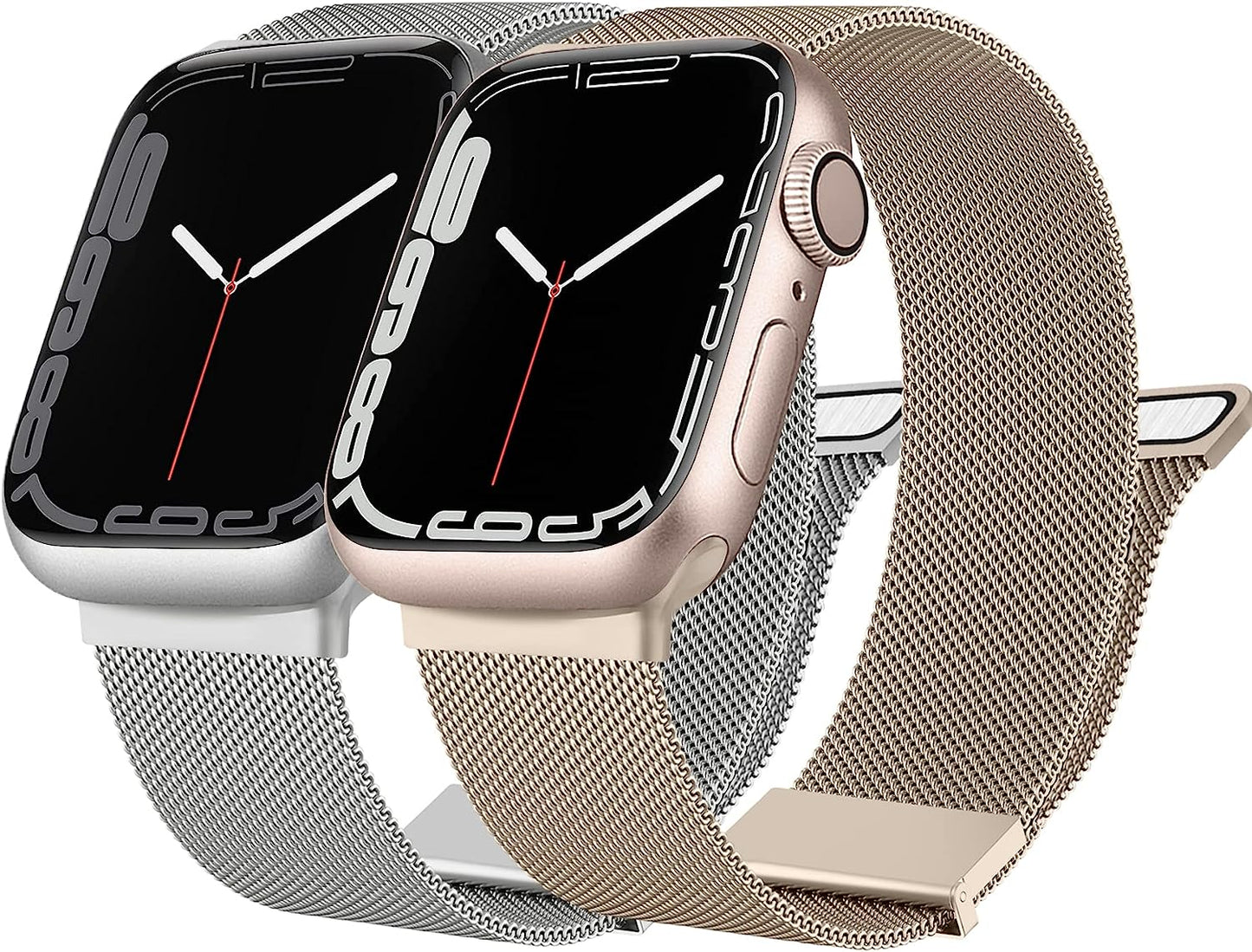 [2 PACK] Metal Stainless Steel Bands Compatible with Apple Watch Bands Series 8 7 6 5 4 3 2 1 SE 41Mm 40Mm 38Mm 42Mm 44Mm 45Mm, Mesh Loop Magnetic Milanese Strap for Iwatch Bands Women Men  Amzpas Silver & Champagne Gold 38/40/41mm 
