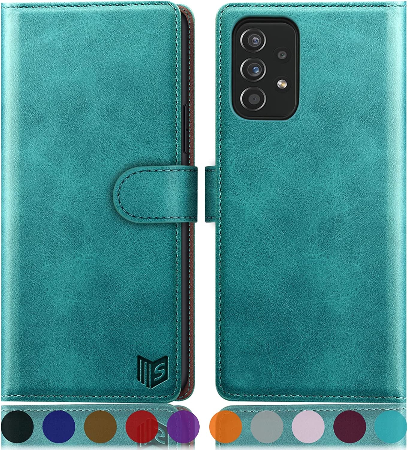 SUANPOT for Samsung Galaxy A53 5G Leather Wallet Case with RFID Credit Card Holder Flip Folio Book Phone Case Shockproof Cover for Women Men for Samsung A53 Case Wallet Light Brown  SUANPOT Blue Green  