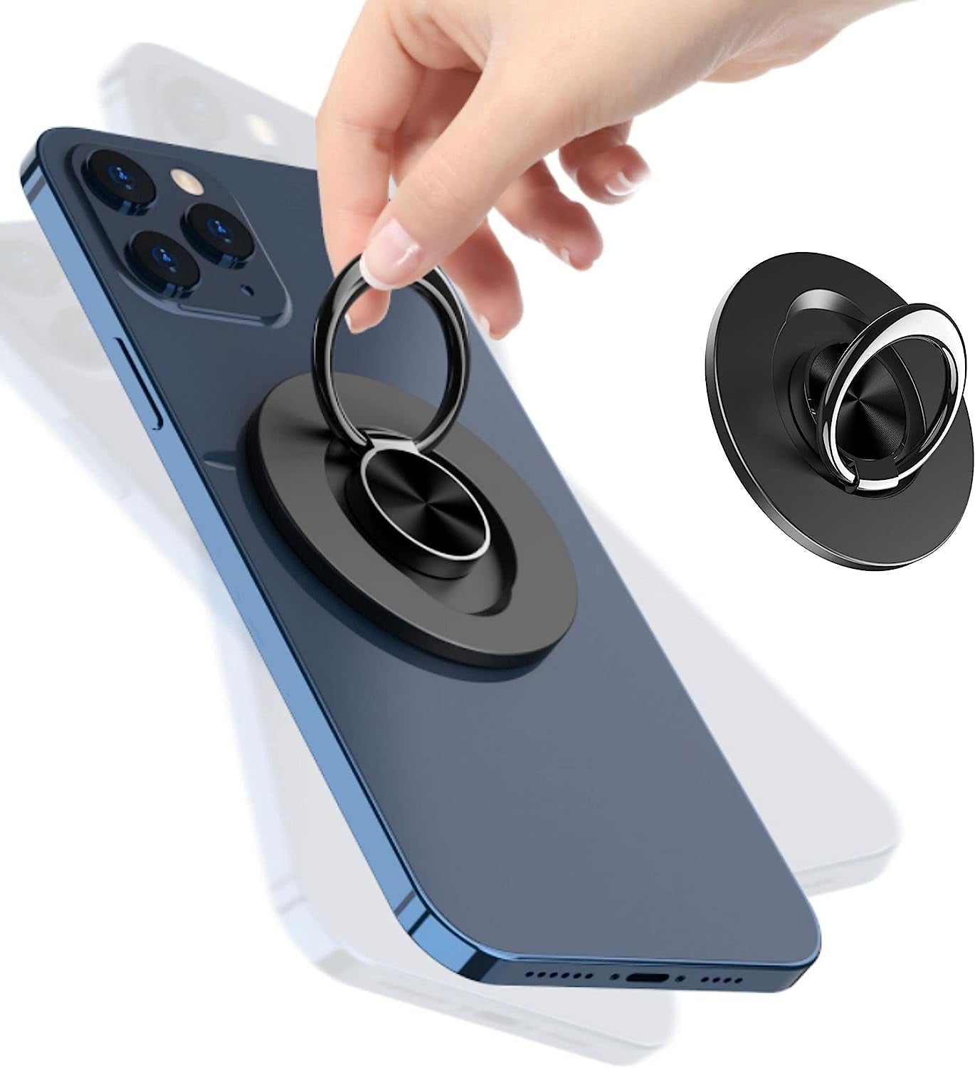 Aporia - Compatible for Magsafe Phone Ring Holder for Iphone 14 13 12 Mini Pro Max plus Finger Ring Grip Stand | Removable Detachable Metal Gripper (Black)  Aporia International   