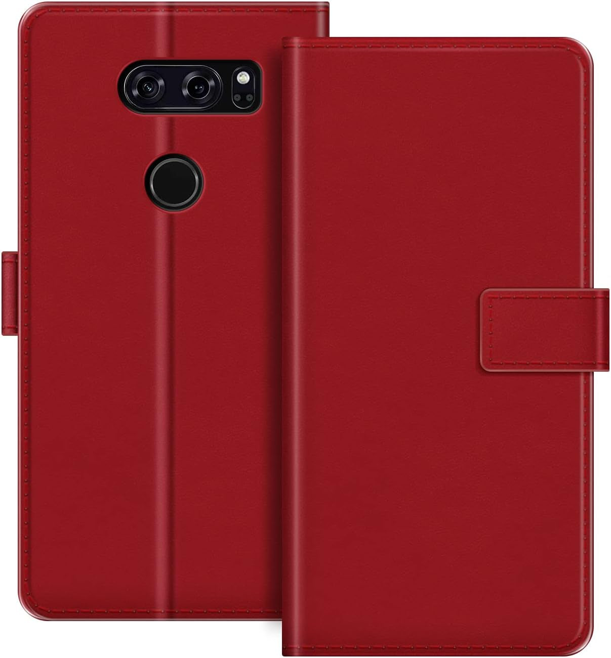 For LG V30 Case, Premium Magnetic PU Leather Cover with Card Holder and Kickstand, Fashion Flip Case for LG V30+ 6 Inches  MILEGAO Red  