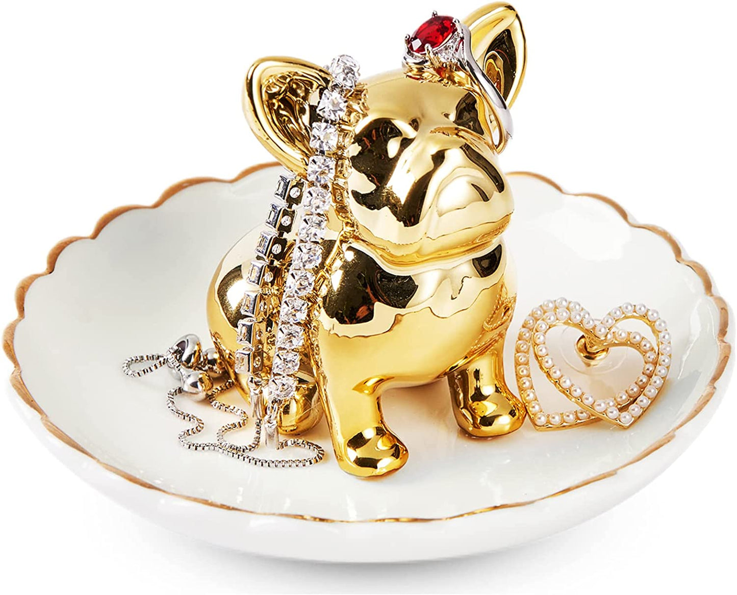 Piudee Hand Ring Holder Dish Jewelry Holder, I LOVE YOU Hand Ring Stand Engagement Wedding Ring Holder, Anniversary Wedding Valentine'S Day Gifts for Her Him Husband Wife Girlfriend Bride Gift  Piudee Bulldog  