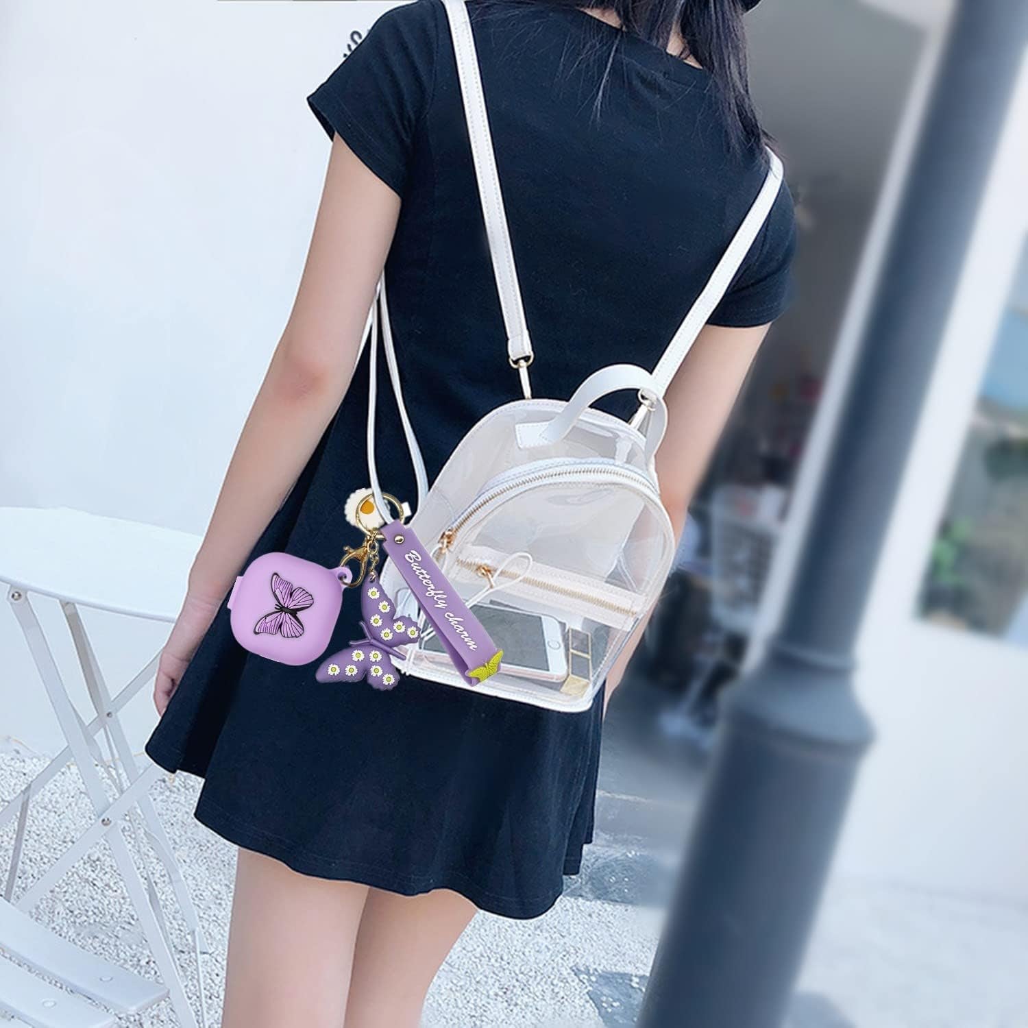 Silicone Case Compatible with Samsung Galaxy Buds 2 Case (2021) / Galaxy Buds Pro Case (2021) / Galaxy Buds Live Case (2020) with Butterfly Keychain Kit Case Gift for Women Girl Kids Teens (Purple)  XBAbikhonsr-02   