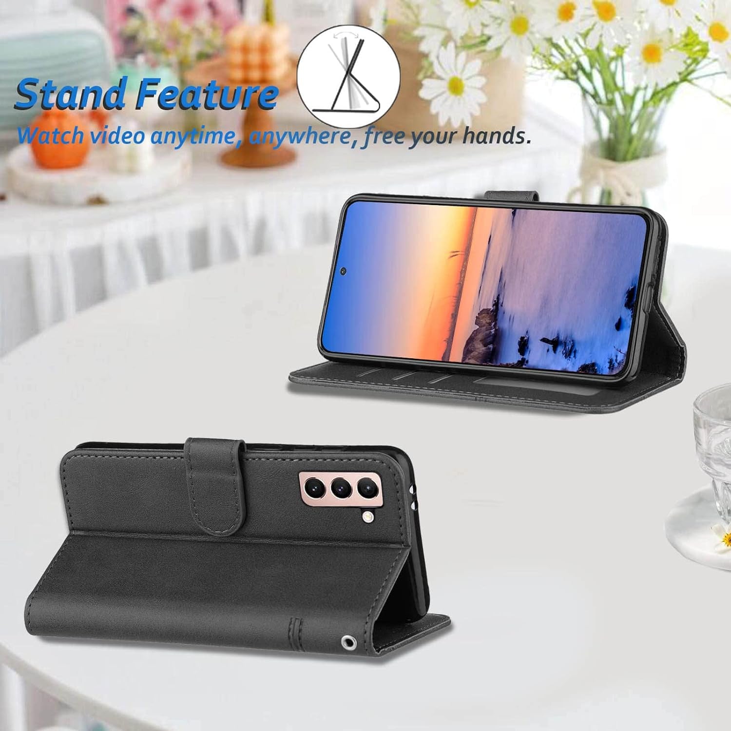 Jancalm S21 Case Wallet 2022, for Galaxy S21 Case,[Wrist Strap][Card Holder Slots][Kickstand] Premium PU Leather S21 Phone Case Flip Cover Magnetic Protective for Samsung Galaxy S21 5G (Black)  JanCalm   