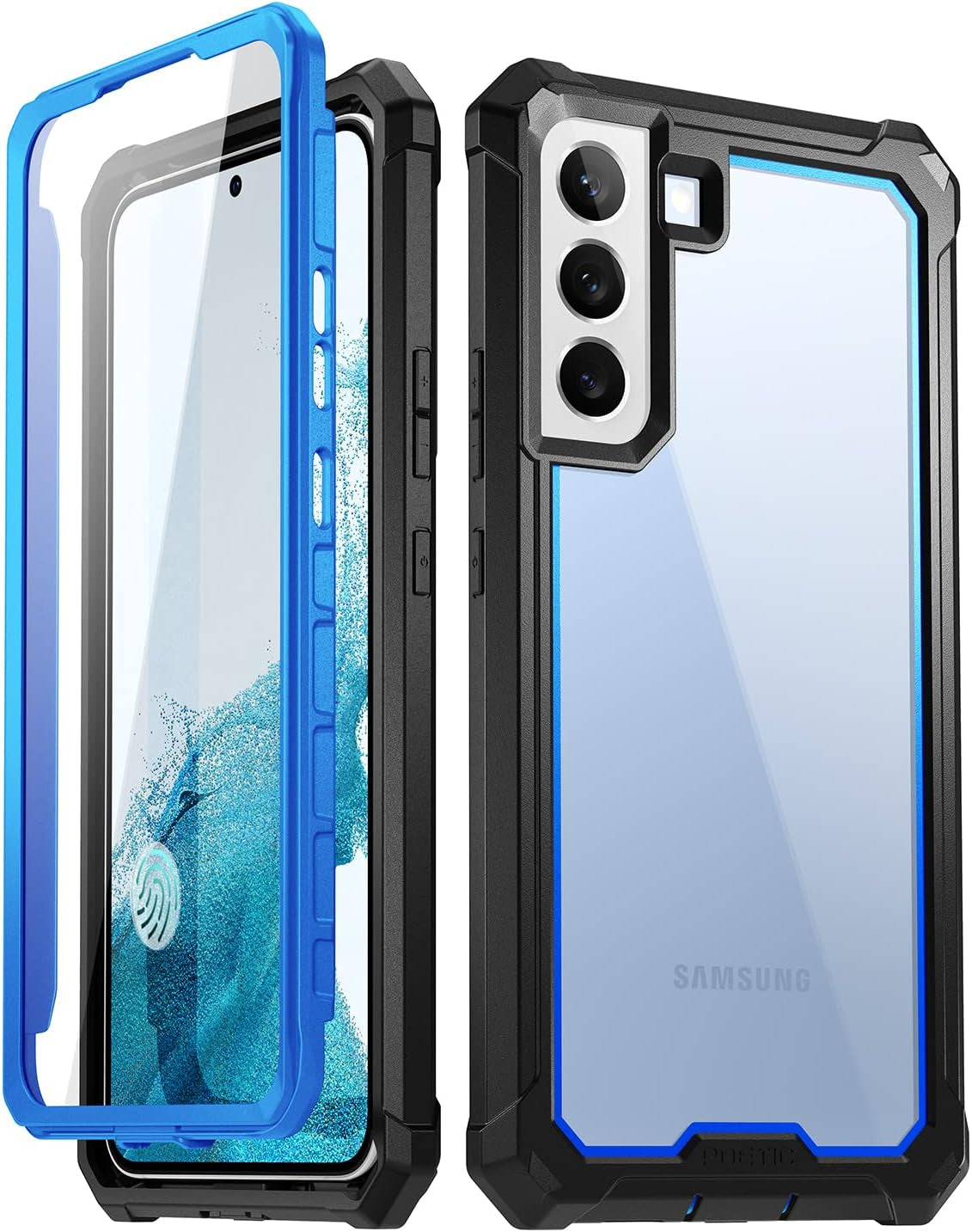 Poetic Guardian Case for Samsung Galaxy S22 5G 6.1" (2022) [6FT Mil-Grade Drop Tested], Built-In Screen Protector Work with Fingerprint ID, Full Body Rugged Shockproof Cover Case, Green/Clear  Poetic Blue  